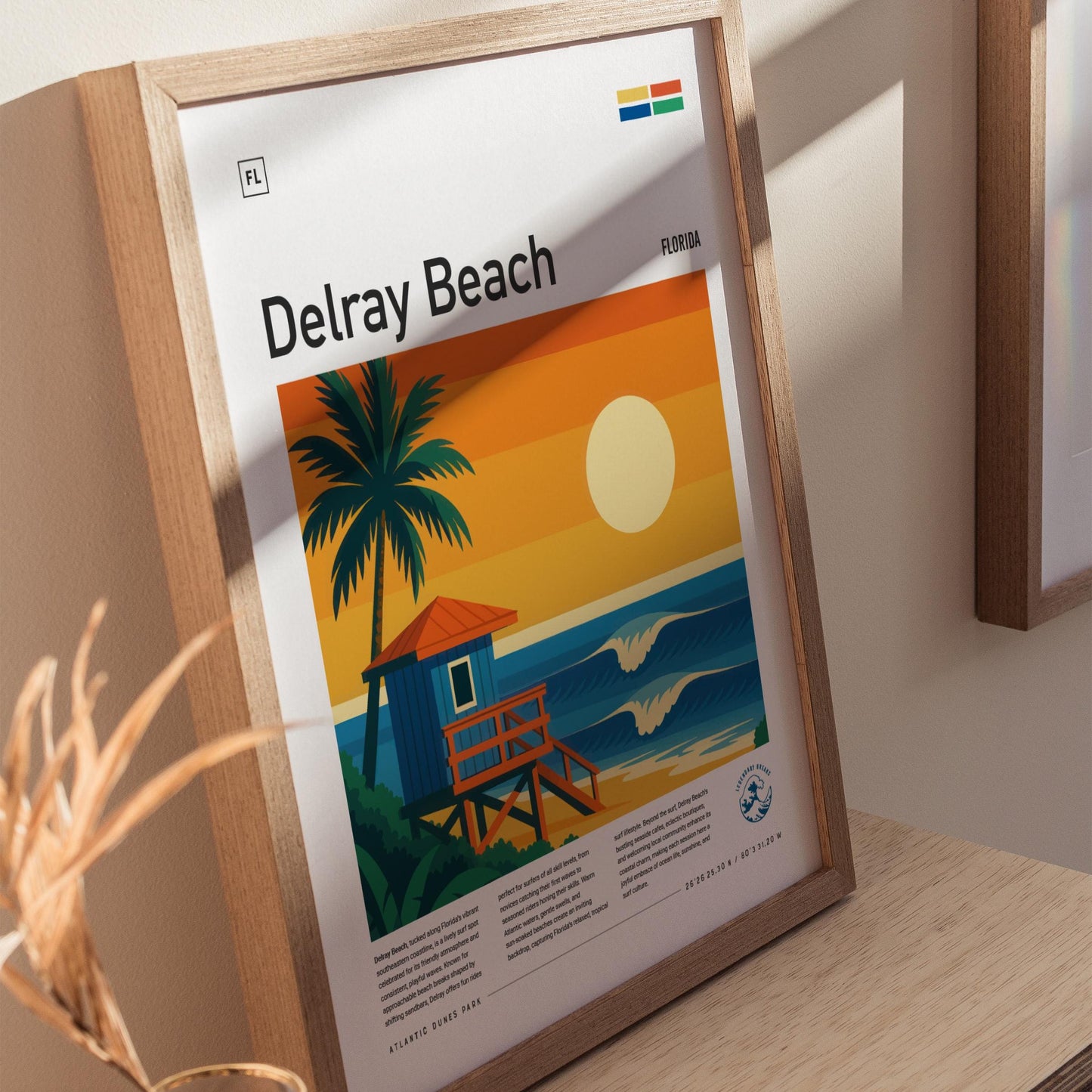Delray Beach South Florida Surf Spot Tropical Travel Print Surfing Wall Art