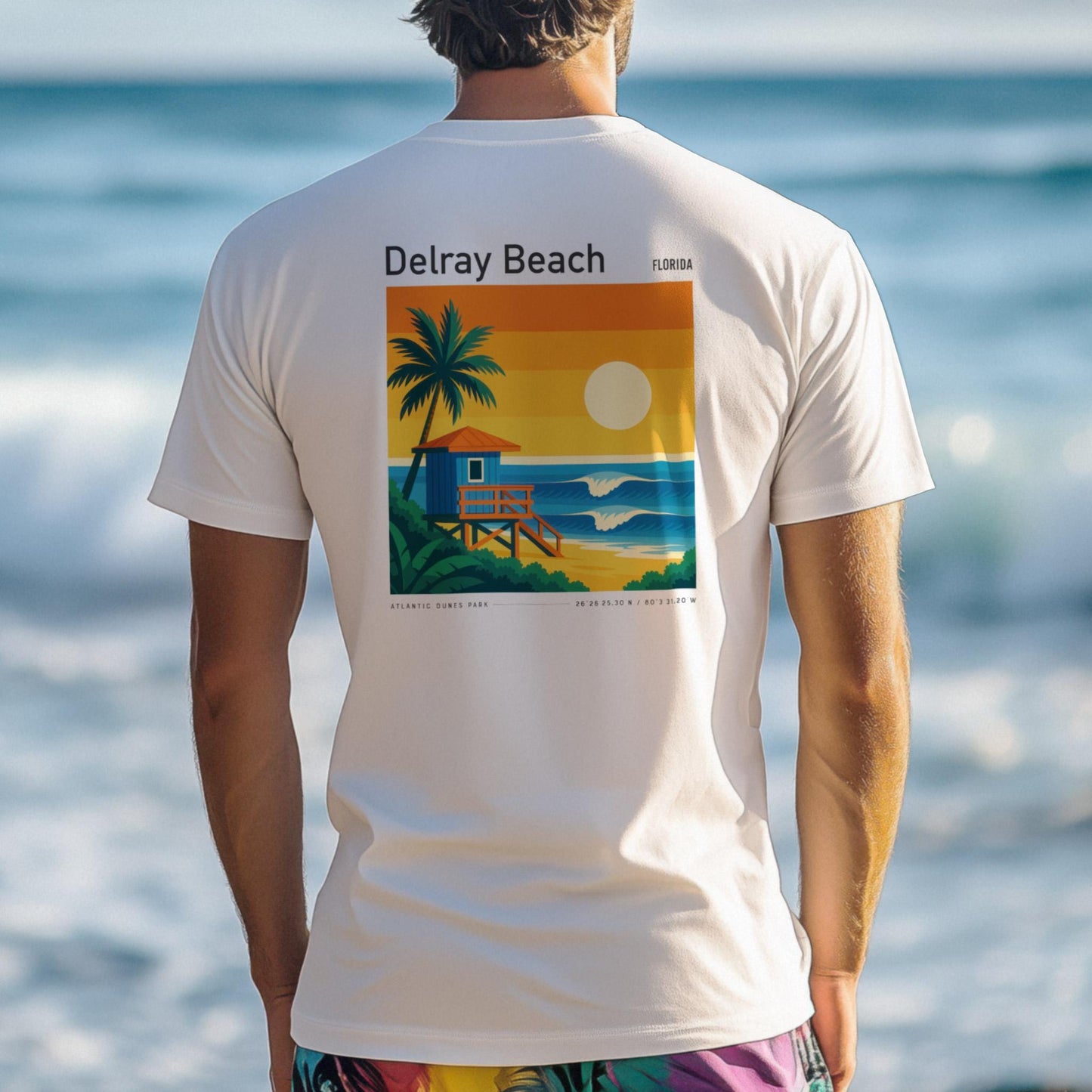 Delray Beach Florida Vintage Surf Shirt Pocket Tee Atlantic Dunes Park Surfer Classic T-Shirt Gift Surfing Design FL Coastal Wear Apparel