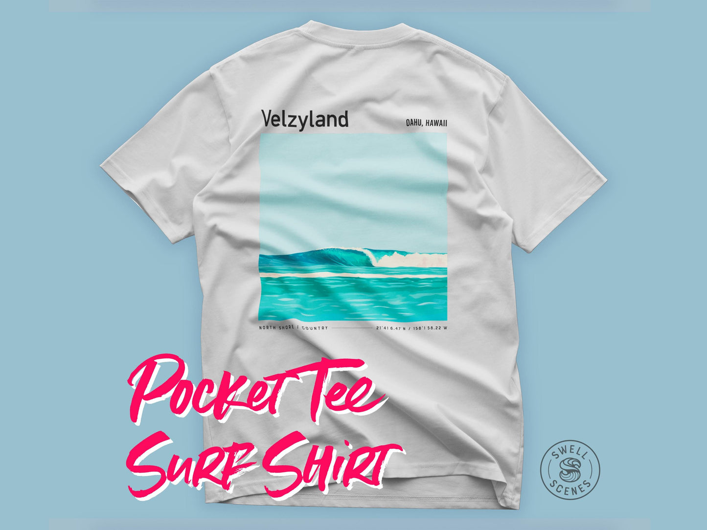 Velzyland North Shore Vintage Surf Shirt Pocket Tee Oahu Hawaii V-Land Surfer Classic T-Shirt Gift Surfing HI Beach Coastal Wear Apparel