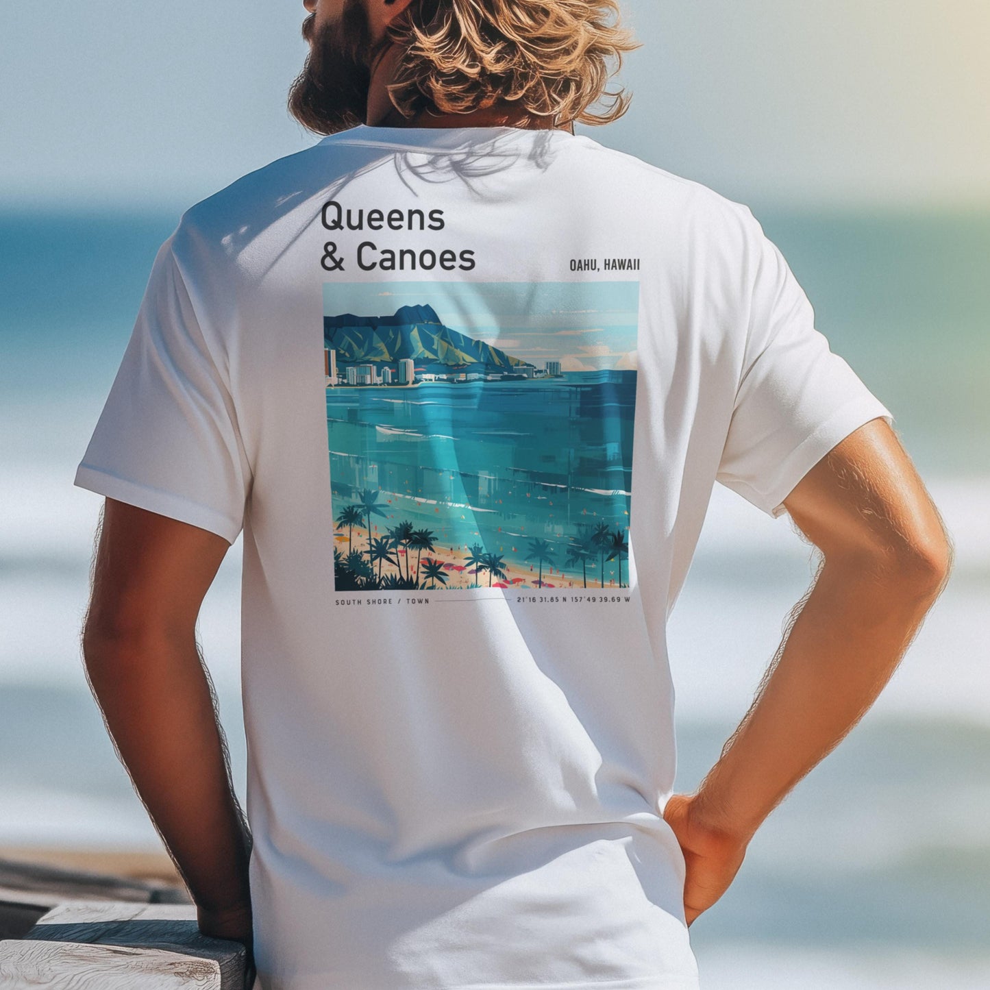 Queens & Canoes Waikiki Oahu Hawaii Vintage Surf Shirt Pocket Tee