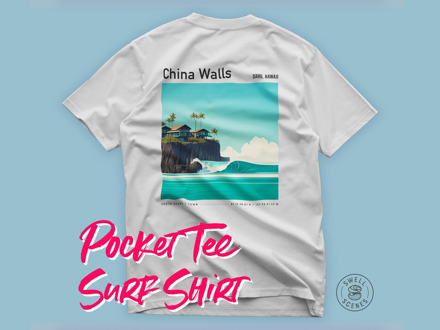 China Walls Oahu Hawaii Kai Vintage Surf Shirt Pocket Tee Classic Surfer T-Shirt Gift Surfing South Shore HI Beach Wave Wear Travel Apparel