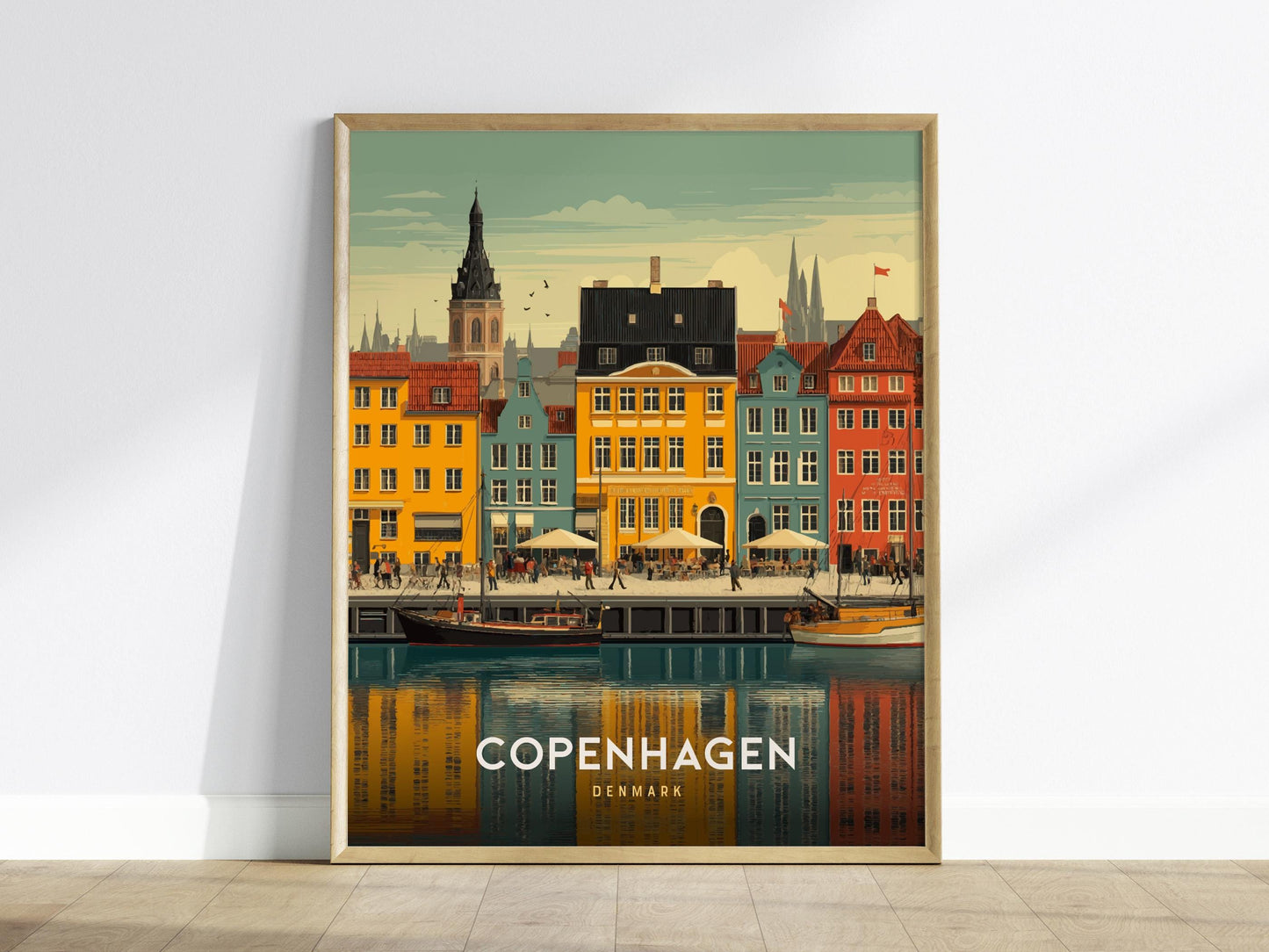 Copenhagen Denmark Poster | Nyhavn Harbor Wall Art | Framed or Unframed