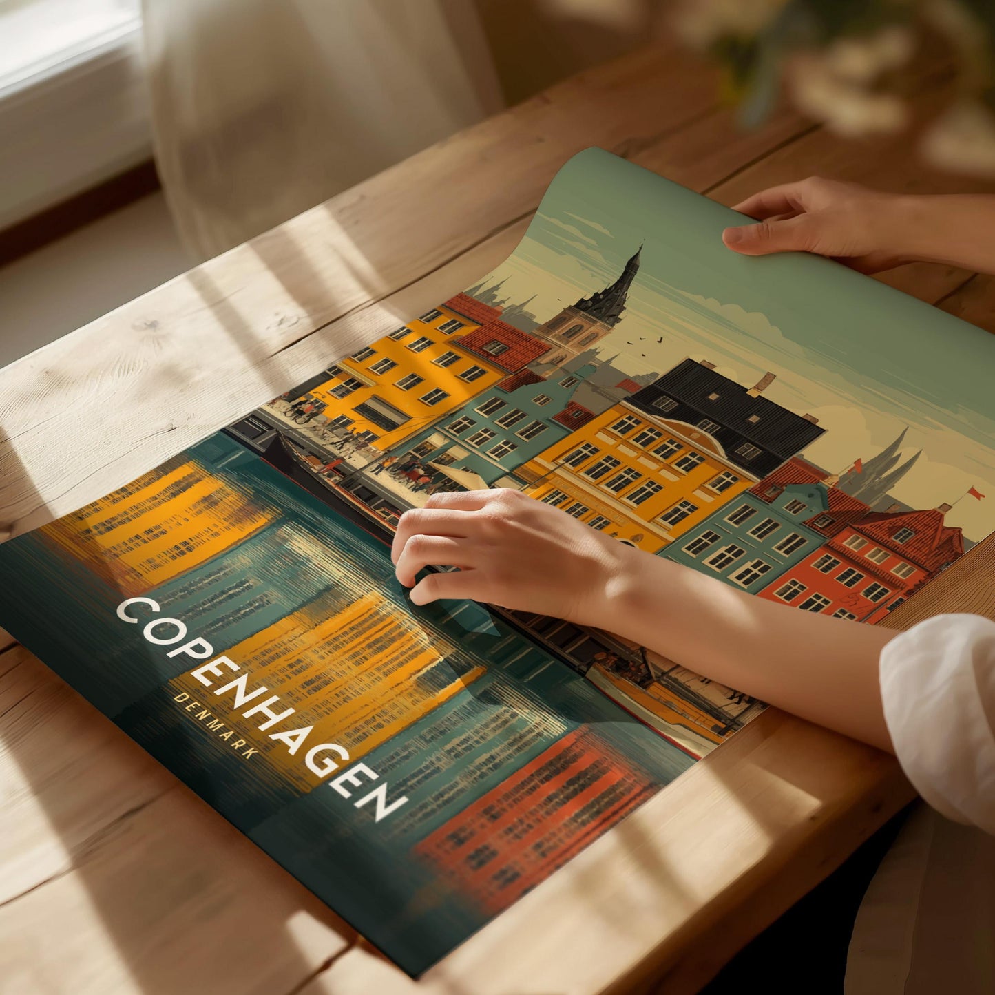 Copenhagen Denmark Poster | Nyhavn Harbor Wall Art | Framed or Unframed