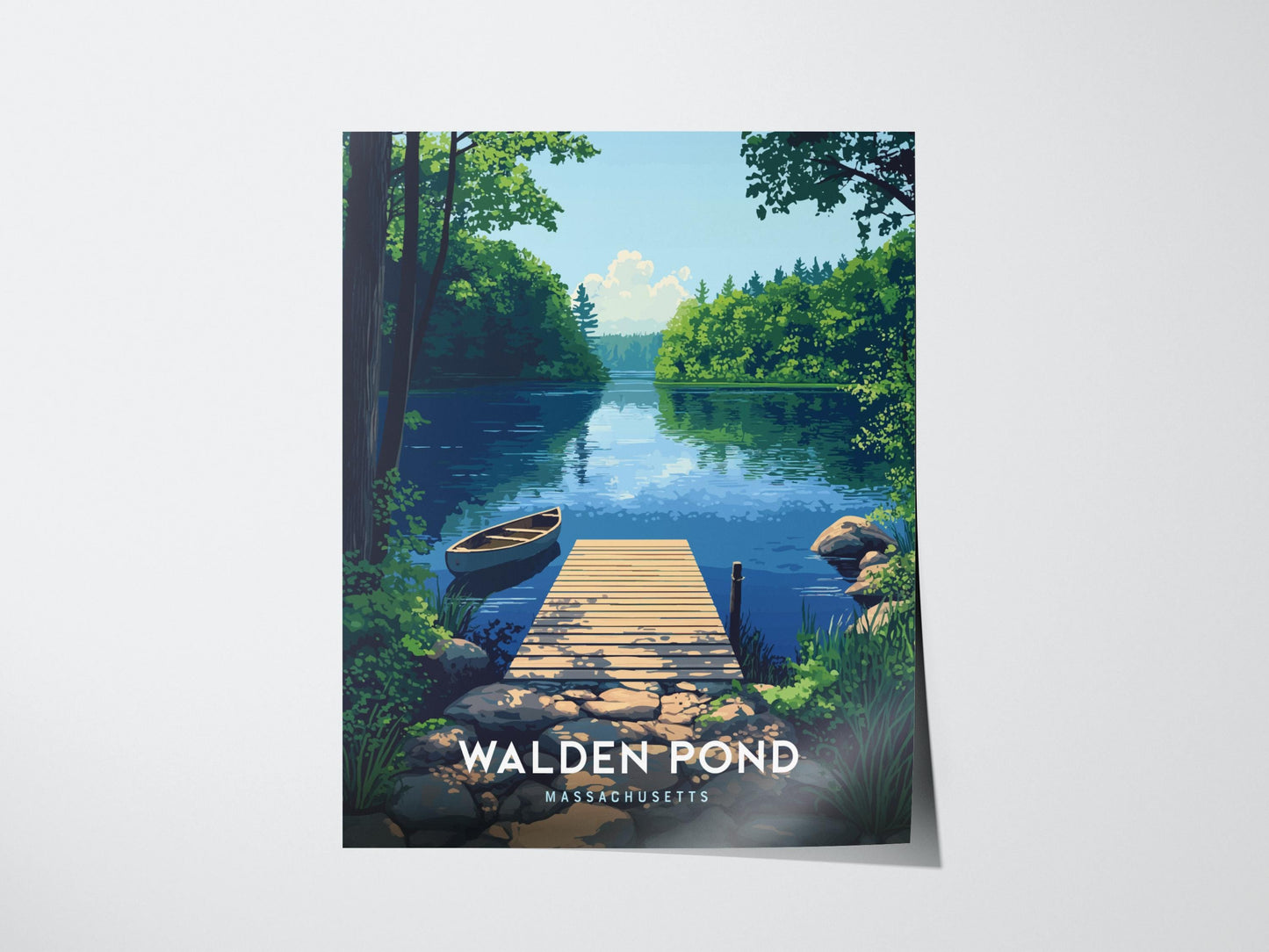 Walden Pond Massachusetts Nature Canoe & Dock Framed Unframed Travel Print Wall Art