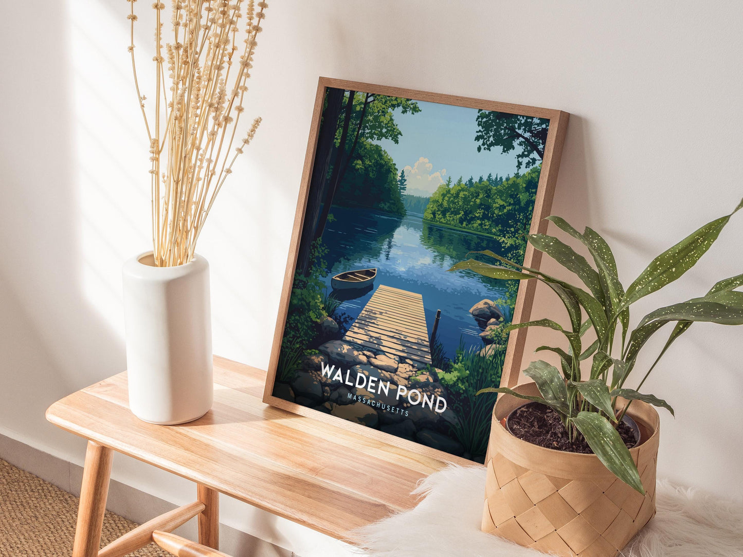 Walden Pond Massachusetts Nature Canoe & Dock Framed Unframed Travel Print Wall Art