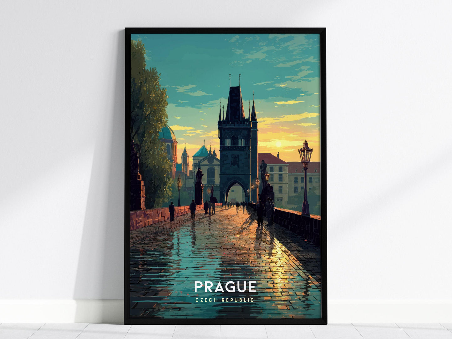 Prague Czech Republic Charles Bridge Sunset European Cityscape Framed Unframed Travel Print Wall Art