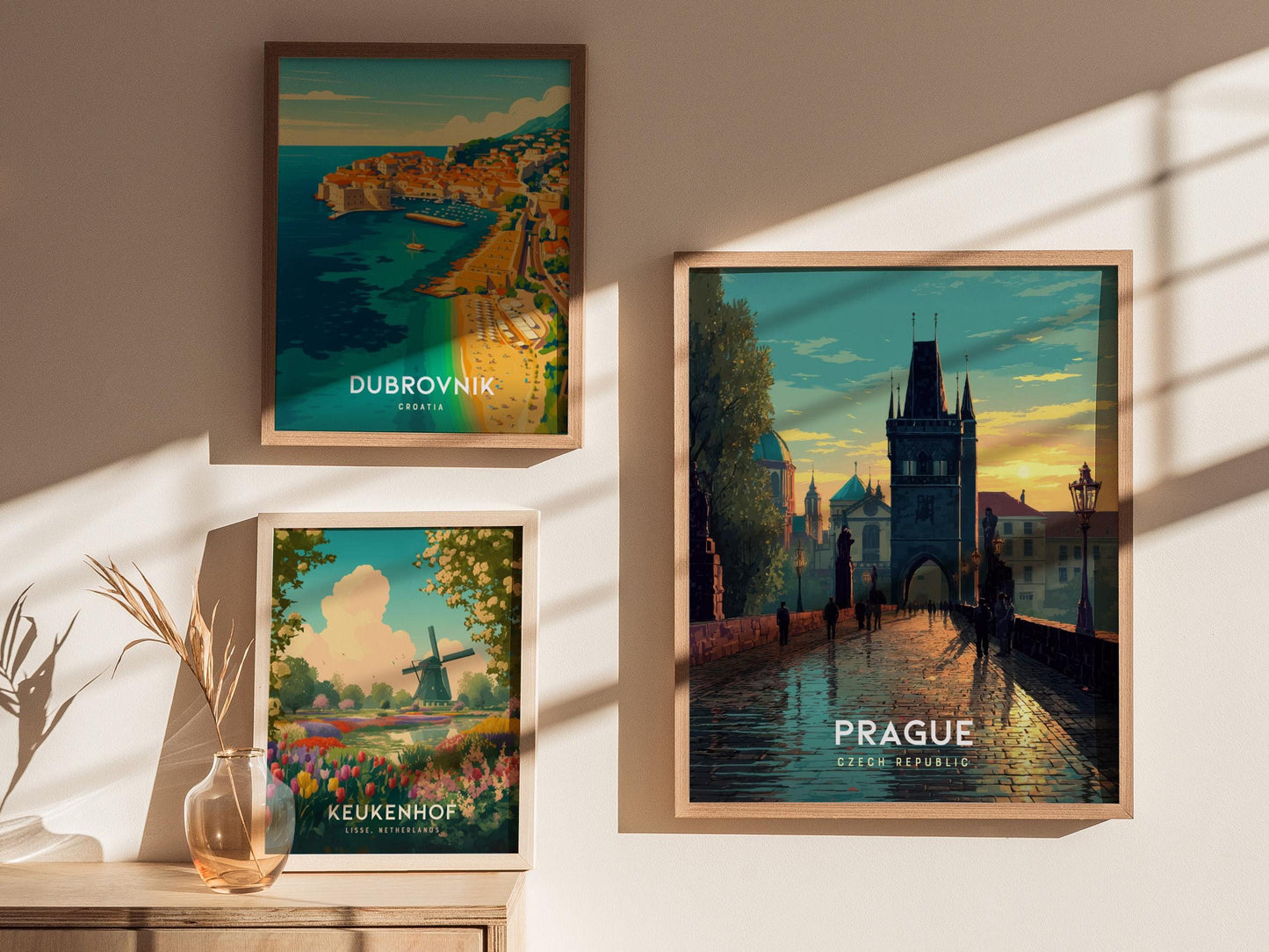 Prague Czech Republic Charles Bridge Sunset European Cityscape Framed Unframed Travel Print Wall Art