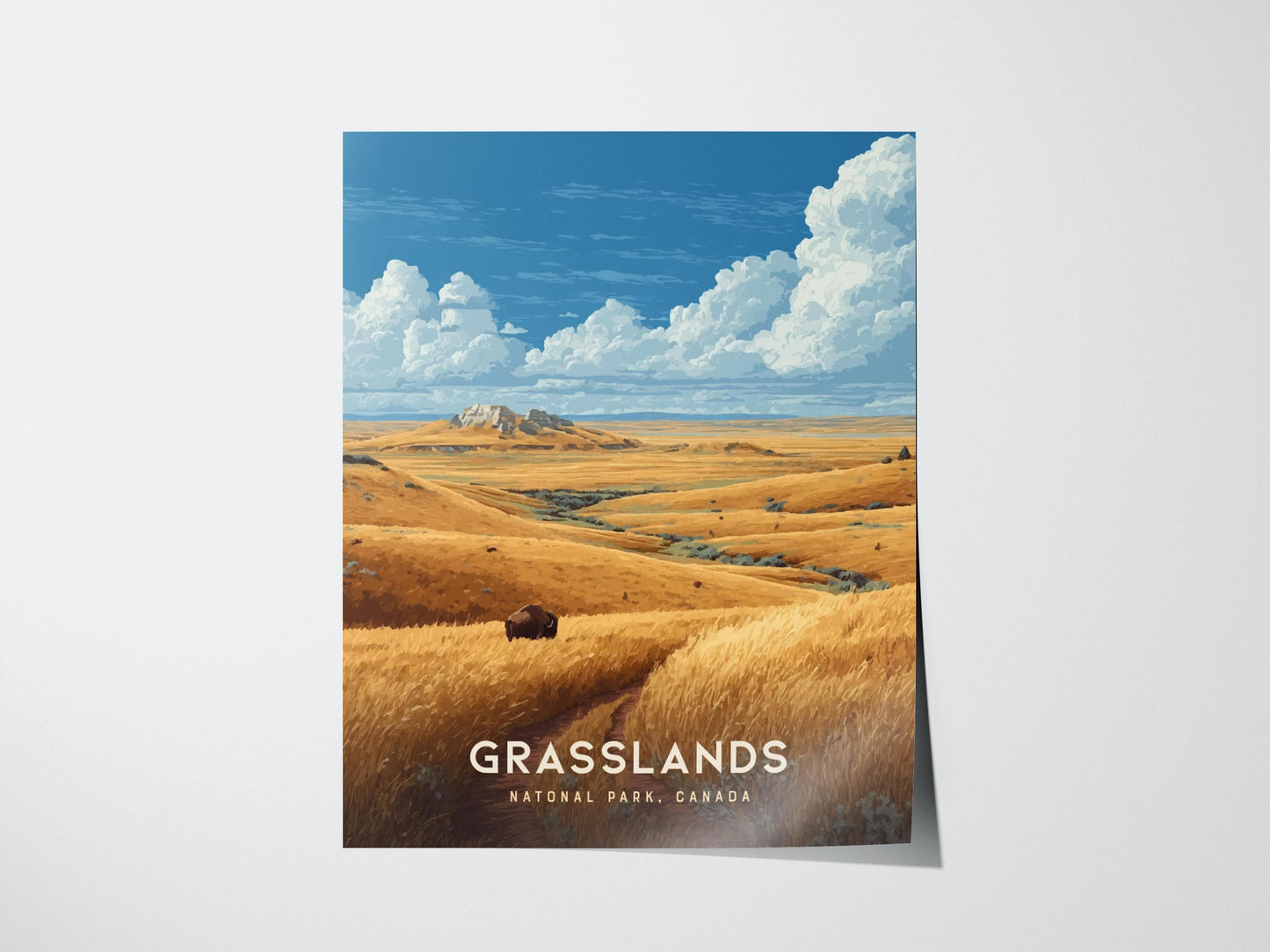 Grasslands National Park Bison Canadian Landscape Framed Unframed Travel Print Wall Art