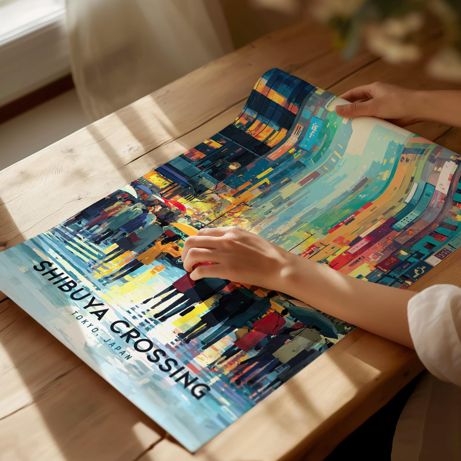 Unframed Shibuya Crossing print on premium matte paper with Tokyo neon cityscape and urban energy artwork