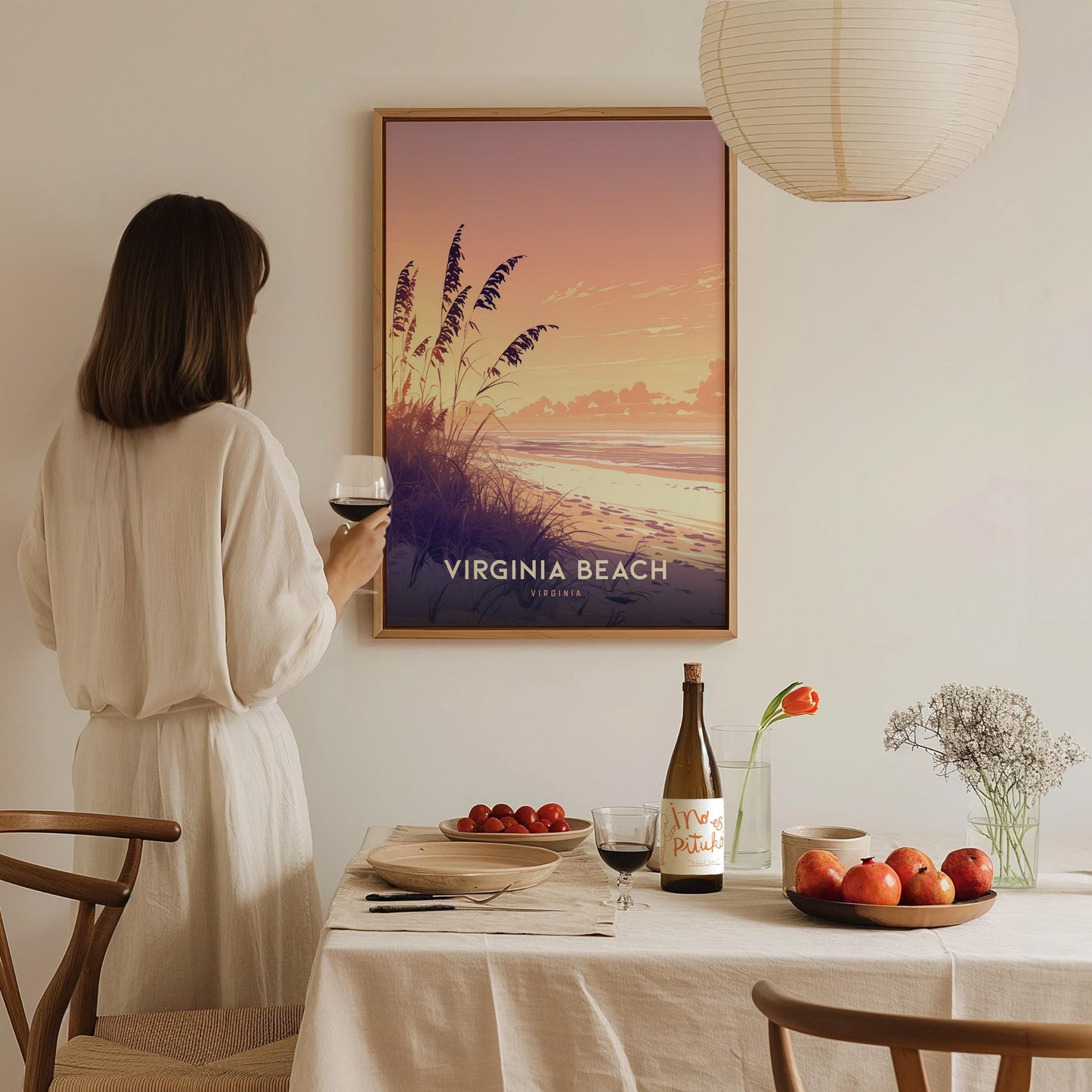 Virginia Beach Poster Coastal Sunset Framed Unframed Wall Art Beach Home Decor