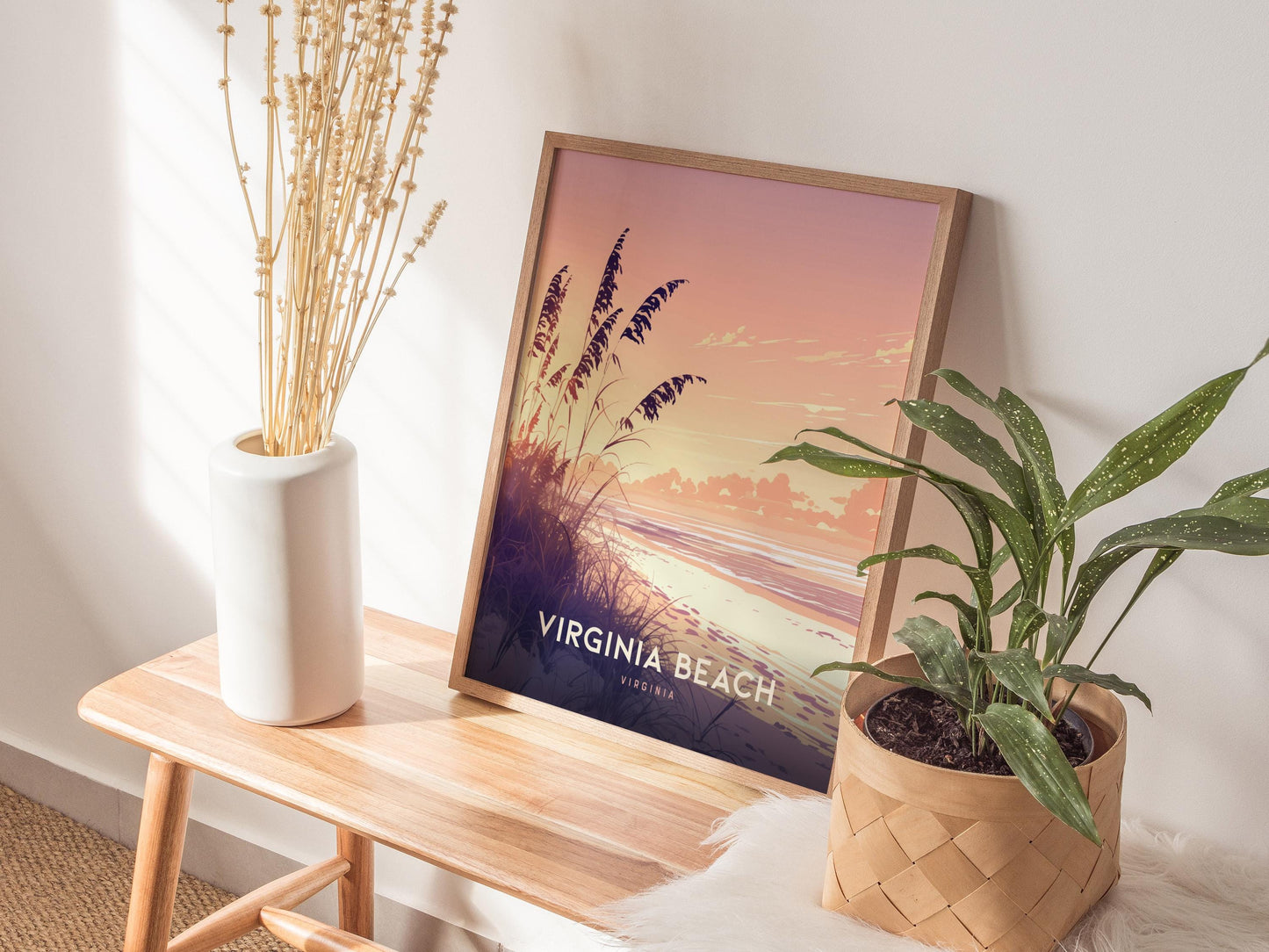 Virginia Beach Poster Coastal Sunset Framed Unframed Wall Art Beach Home Decor
