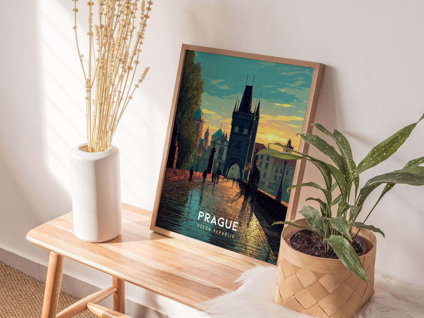 Prague Czech Republic Charles Bridge Sunset European Cityscape Framed Unframed Travel Print Wall Art