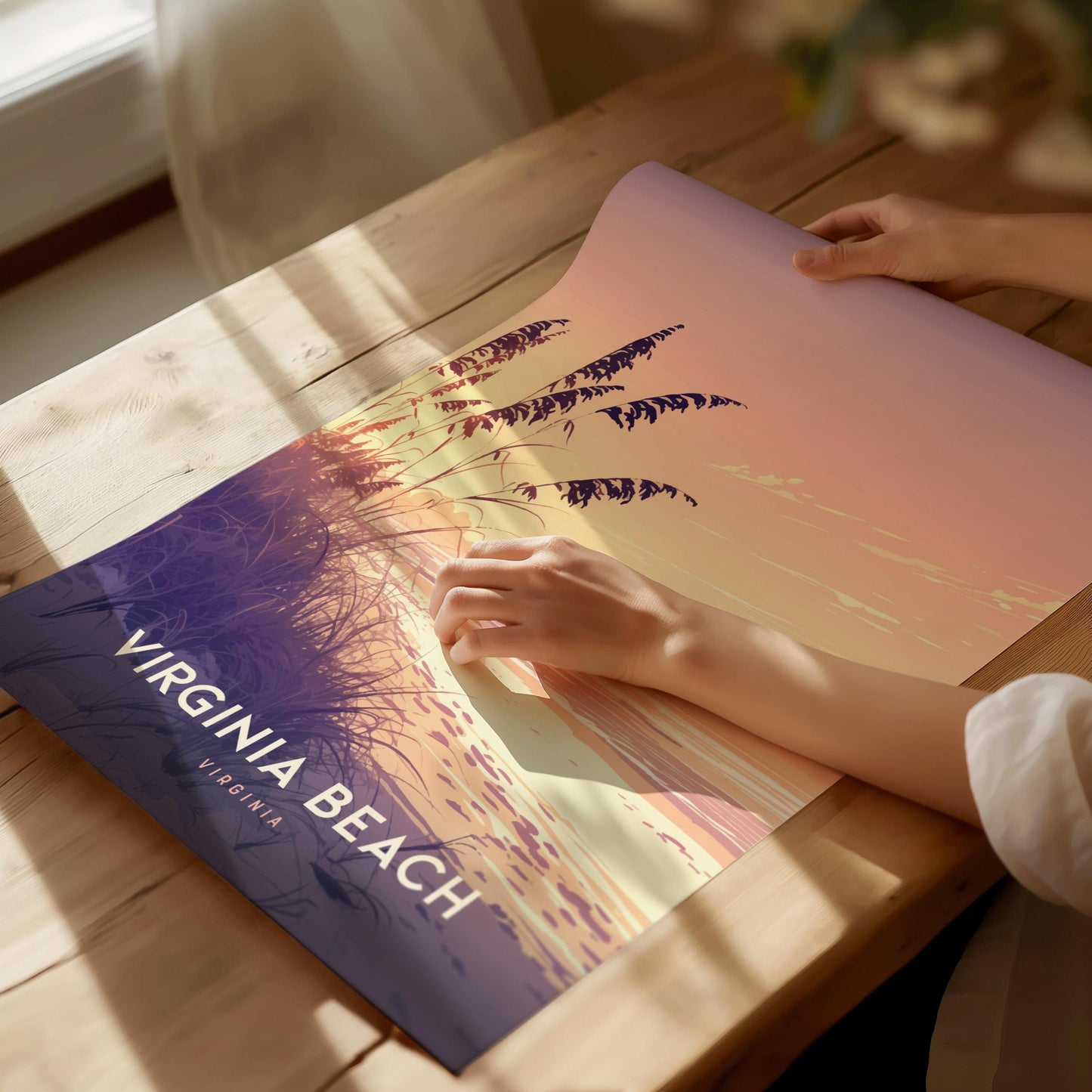 Virginia Beach Poster Coastal Sunset Framed Unframed Wall Art Beach Home Decor