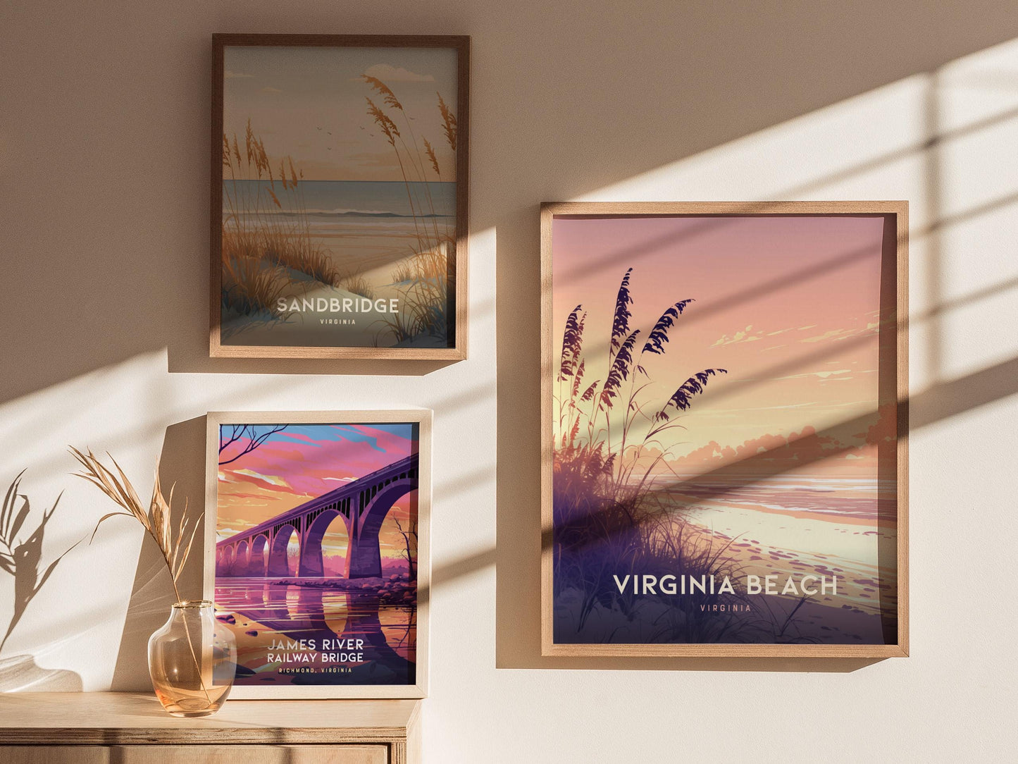 Virginia Beach Poster Coastal Sunset Framed Unframed Wall Art Beach Home Decor