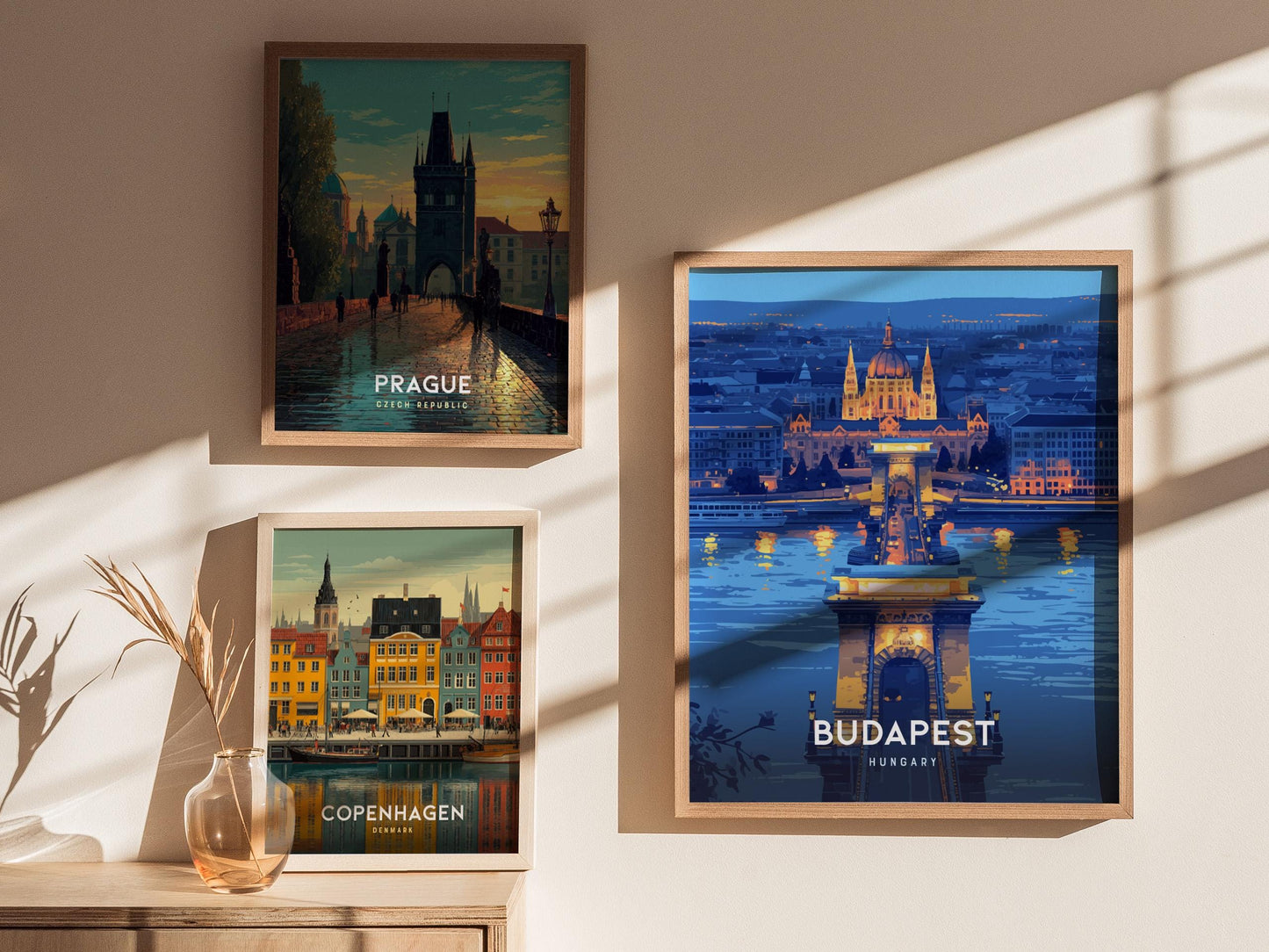 Budapest Chain Bridge Hungary Night Skyline Framed Unframed Travel Print Wall Art