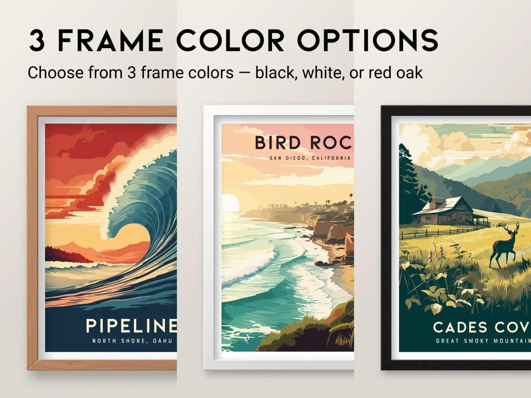 Pipeline Framed Surf Poster, Banzai Pipe Masters Wall Art, North Shore Travel Print, Hawaii Surfer Home Decor, Oahu Surfing Wave Spot Gift - Swell Scenes