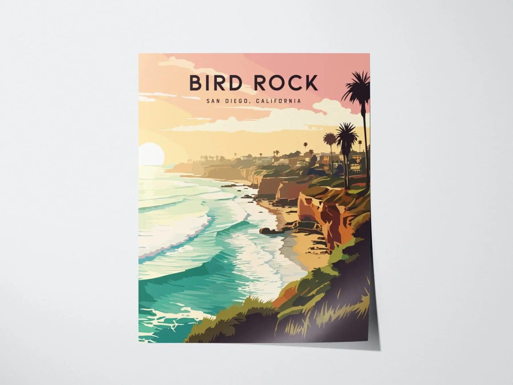 Bird Rock, San Diego, California - Wall Art Poster Design Travel Print Surfer Surfing Spot Waves Ocean Beach Gift - Swell Scenes