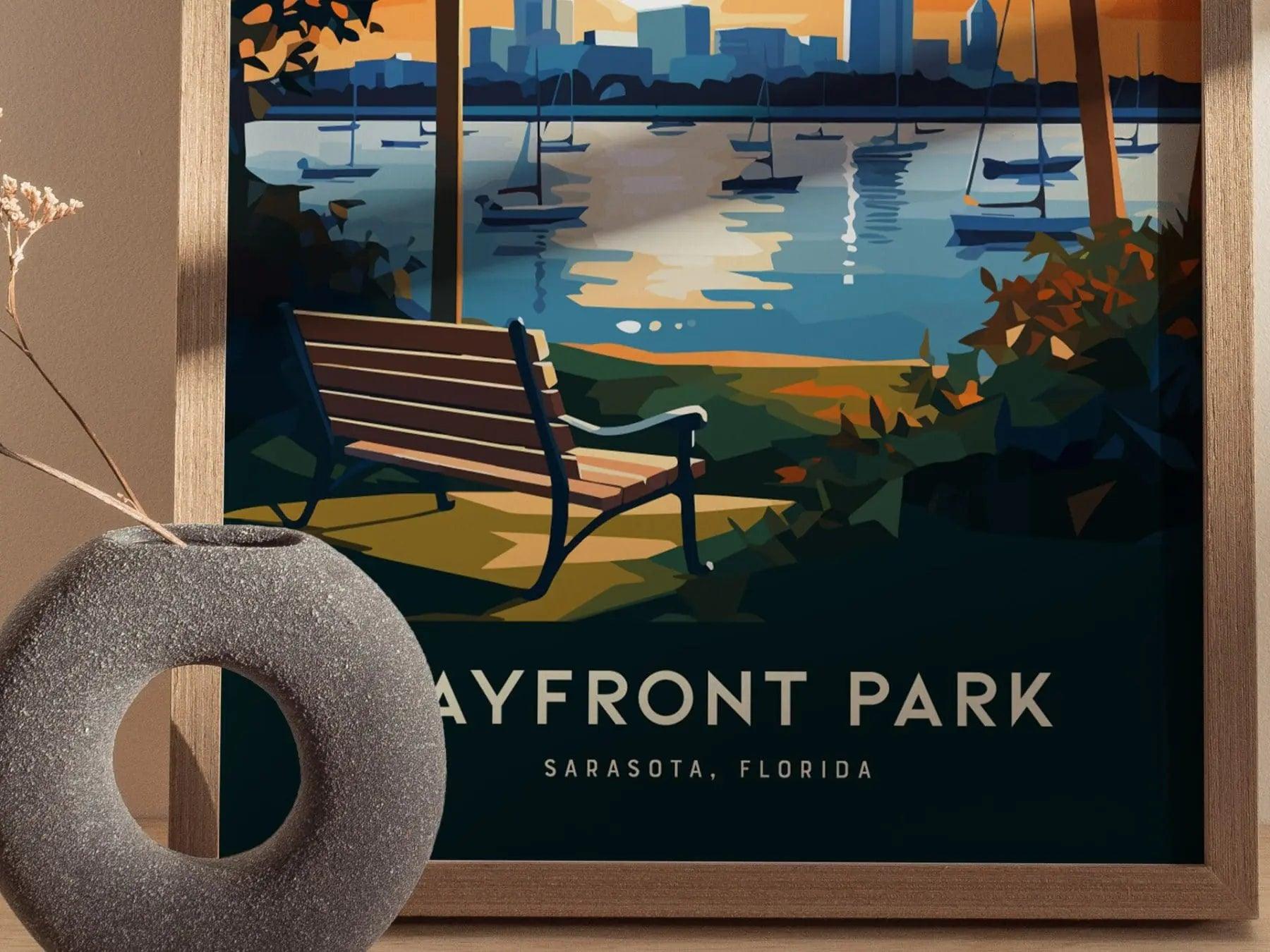 Bayfront Park, Sarasota Bay, Gulf Coast, Florida - Wall Art Poster Design Travel Sailboat Sailing Vacation Print Gift Collection Set - Swell Scenes