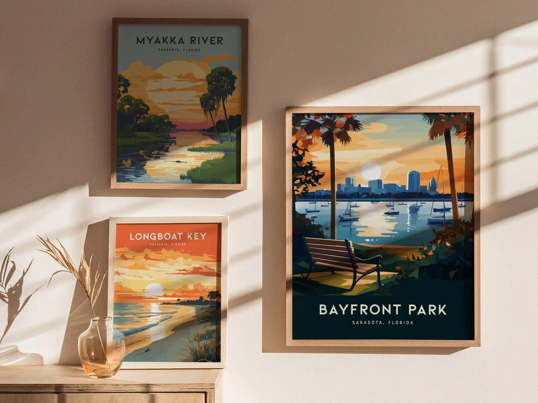 Bayfront Park, Sarasota Bay, Gulf Coast, Florida - Wall Art Poster Design Travel Sailboat Sailing Vacation Print Gift Collection Set - Swell Scenes