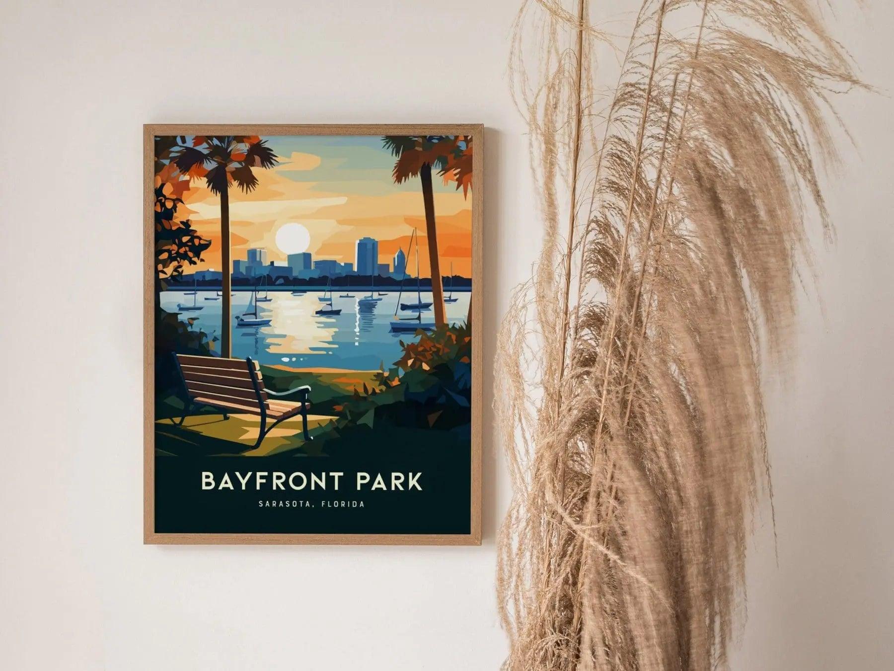 Bayfront Park, Sarasota Bay, Gulf Coast, Florida - Wall Art Poster Design Travel Sailboat Sailing Vacation Print Gift Collection Set - Swell Scenes