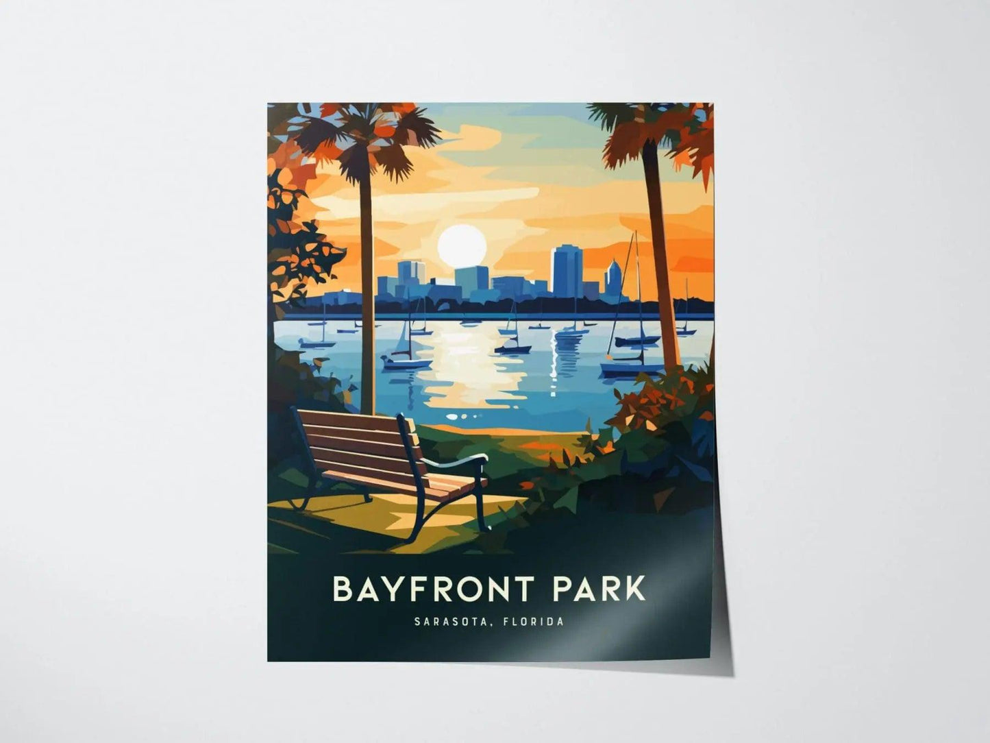 Bayfront Park, Sarasota Bay, Gulf Coast, Florida - Wall Art Poster Design Travel Sailboat Sailing Vacation Print Gift Collection Set - Swell Scenes