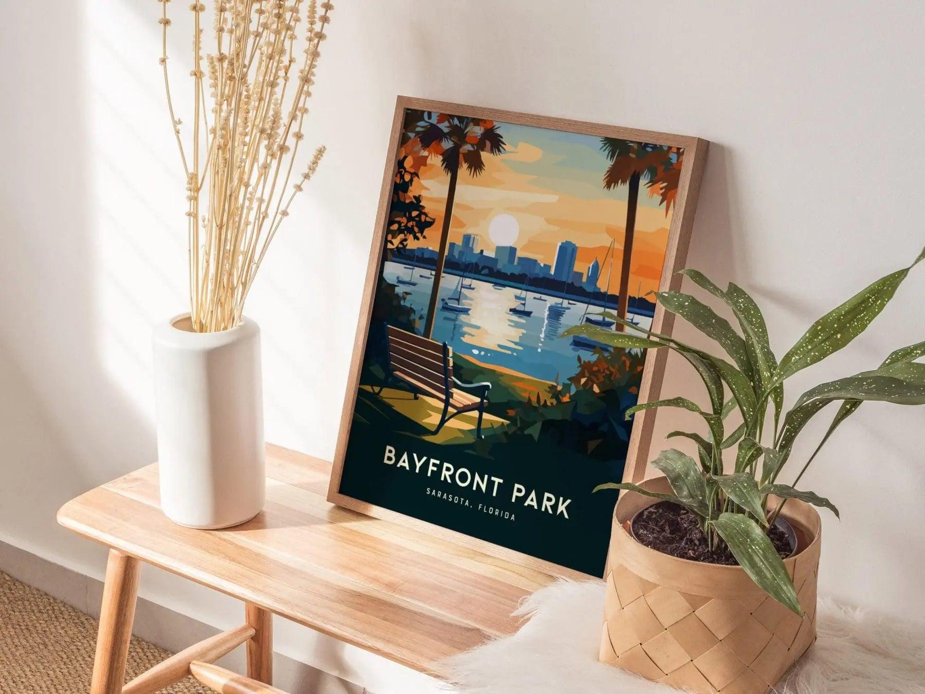 Bayfront Park, Sarasota Bay, Gulf Coast, Florida - Wall Art Poster Design Travel Sailboat Sailing Vacation Print Gift Collection Set - Swell Scenes