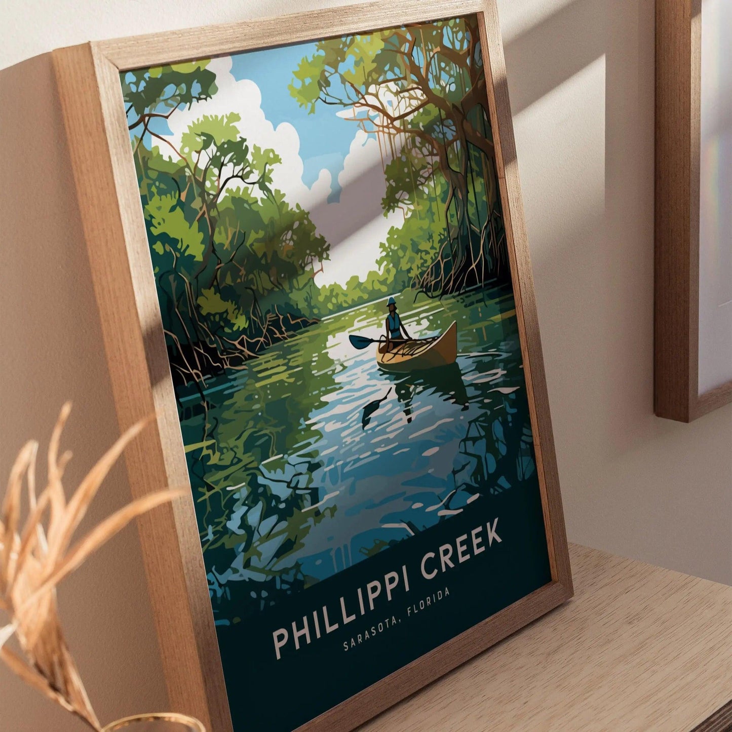 Phillippi Creek Kayaker Framed Wall Art | Sarasota Kayak Poster Design | Florida Fishing Unframed Print | Mangrove Adventure Home Decor - Swell Scenes