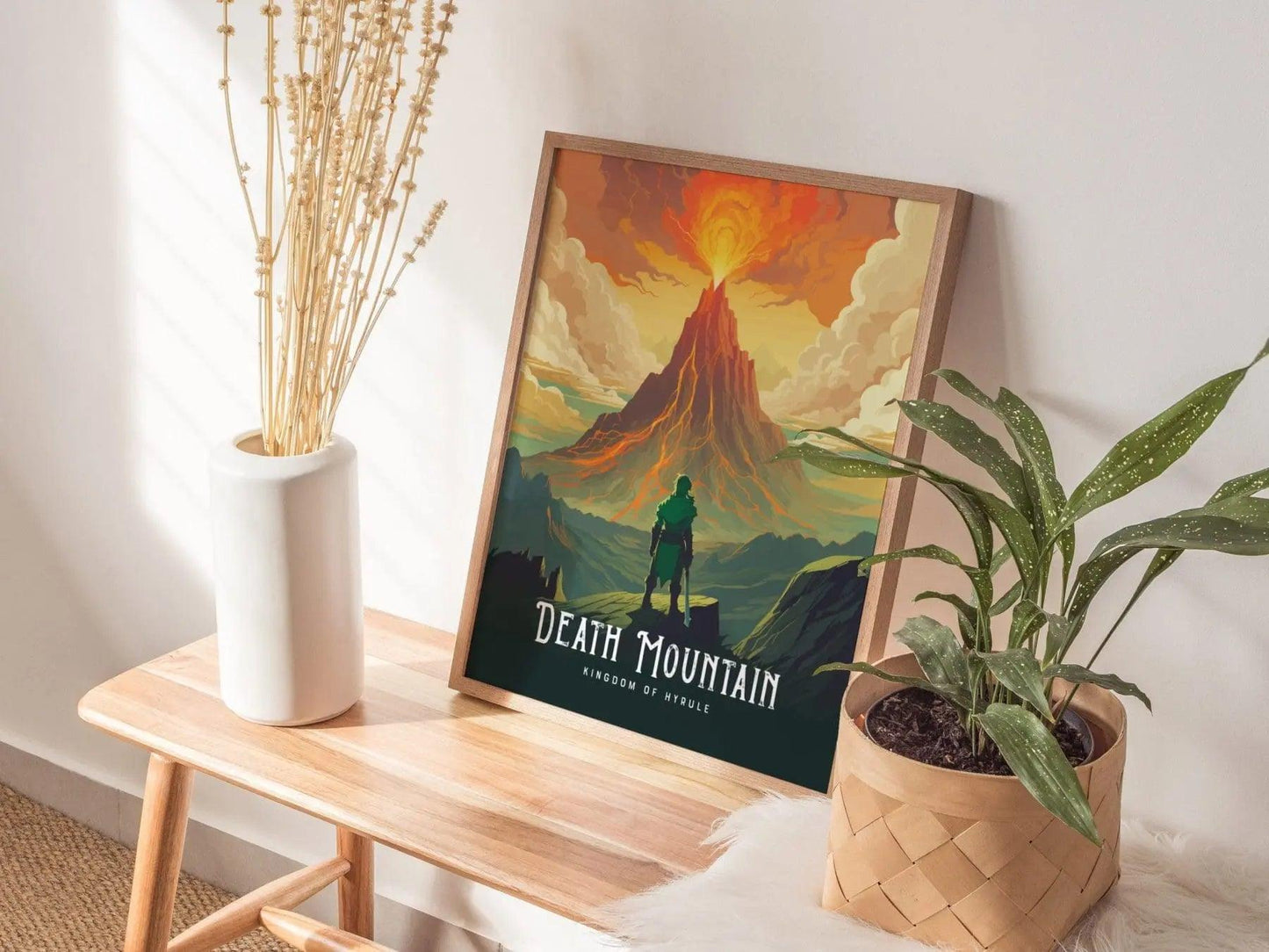 Zelda-inspired poster with dramatic volcano and lava trails