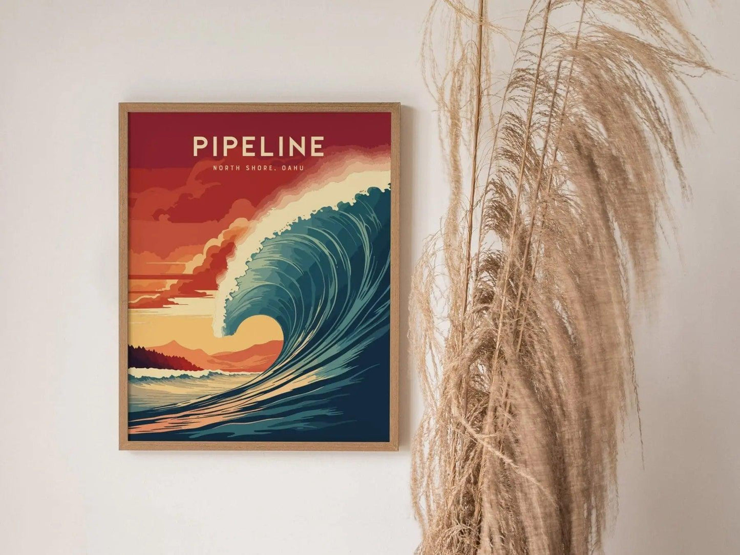 Pipeline, North Shore, Oahu, Hawaii - Framed Wall Art Poster Design Frame Travel Wave Surfing Surfer Barrel Print Gift Home Decor - Swell Scenes