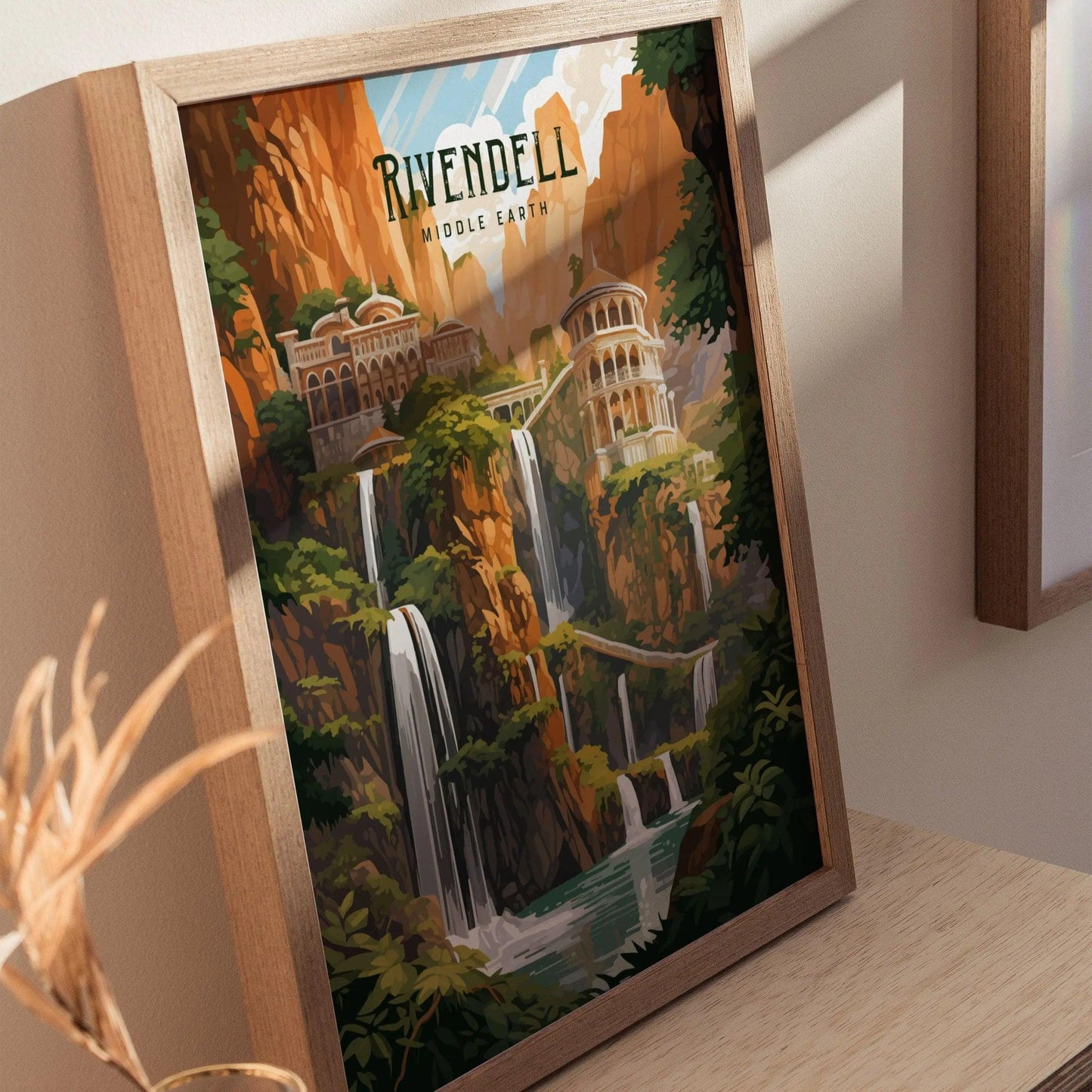 Rivendell Middle Earth Framed Wall Art | Lord Of The Rings Poster Design | Elvish Unframed Print | Tolkien Set Elf Fantasy LOTR Home Decor - Swell Scenes