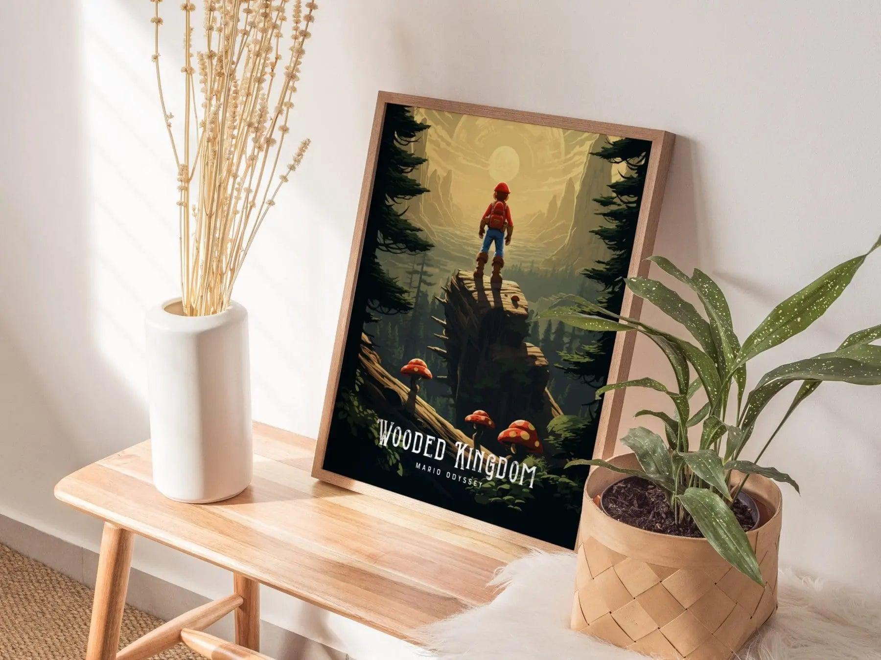 Mario Odyssey Wooded Kingdom Framed Wall Art | Toad Woods Poster Design | Super Mushroom Print | Gamer Fantasy Home Decor Collection Set - Swell Scenes