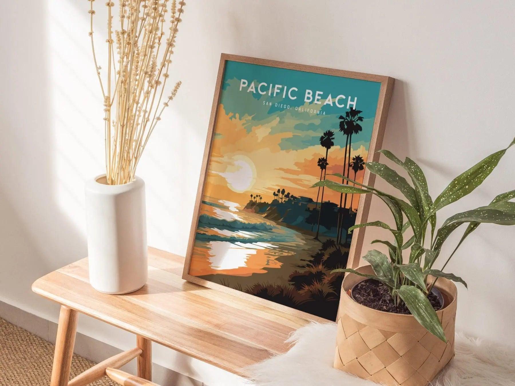 Pacific Beach San Diego Surf Framed Wall Art | Old Man's Tourmaline Poster Design | California Surfing Print | Surfer Home Decor Gift Set - Swell Scenes