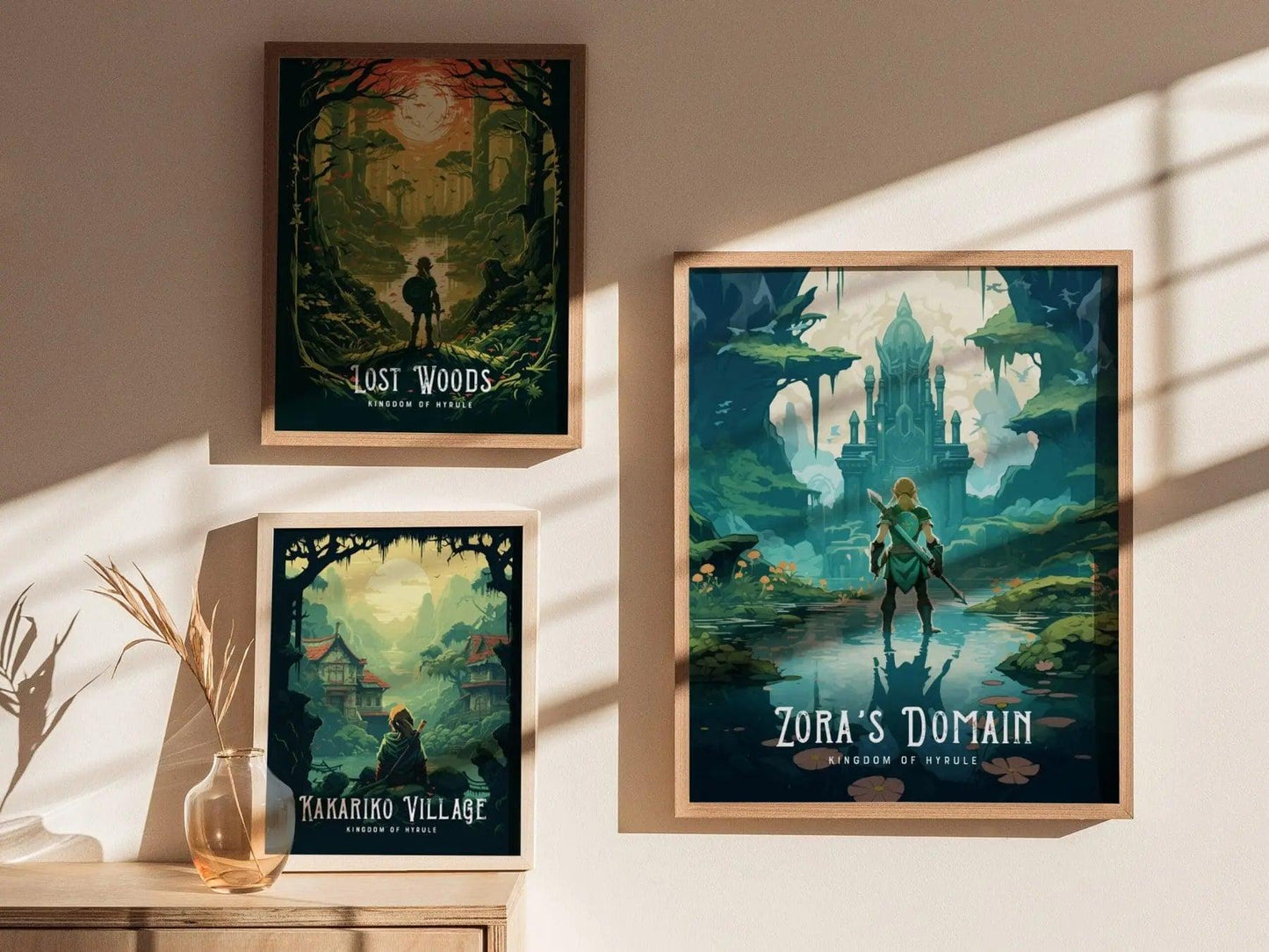 Framed Legend of Zelda wall art print featuring Zora’s Domain landscape