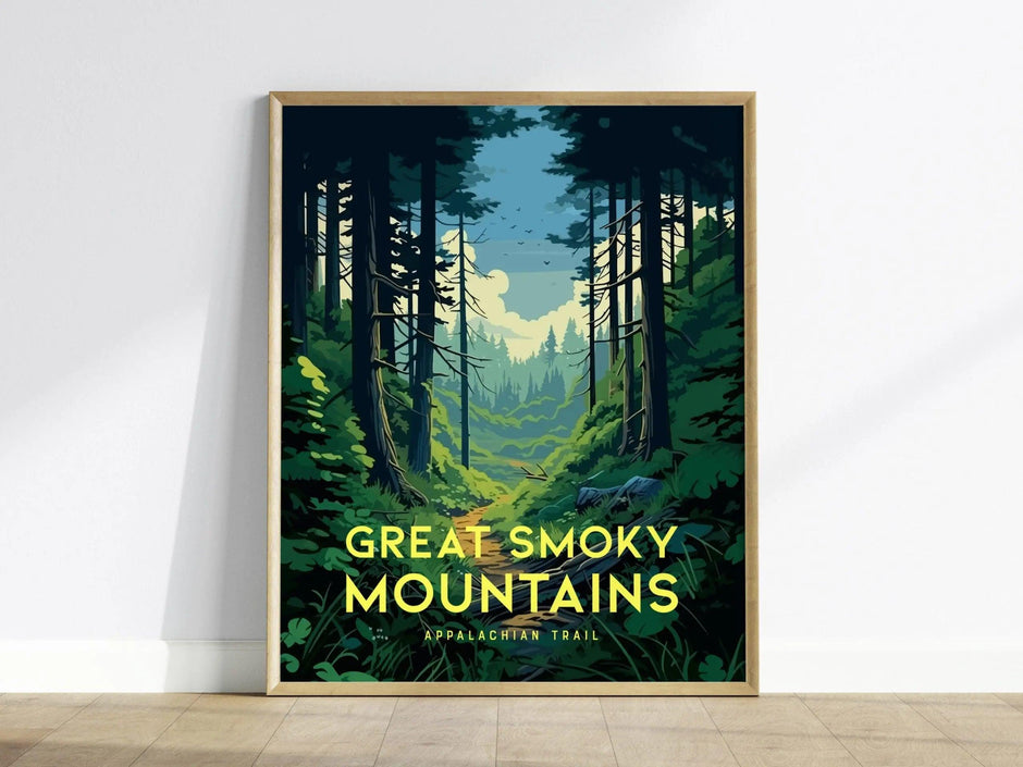 Great Smoky Mountains Appalachian Trail, AT, Carolina, Tennessee - Framed Wall Art Poster Camper Hiker Backpacker Print Gift Home Decor - Swell Scenes