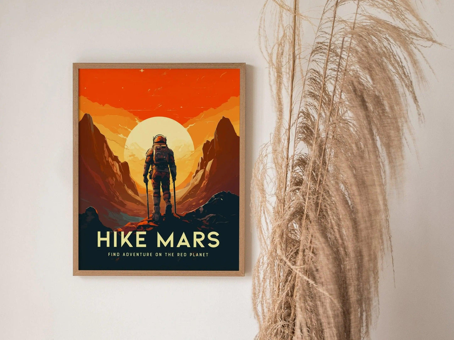 Mars Hike Framed Wall Art | Space Exploration Poster Design | Red Planet Hiking Unframed Print | Astronomer Hiker Gamer Sci-Fi Home Decor - Swell Scenes