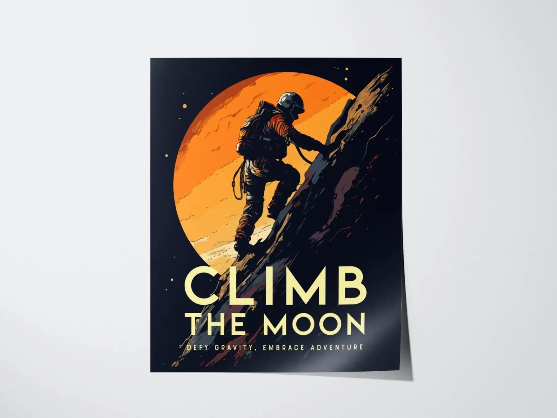 Rock Climb Moon Crater Framed Wall Art | Space Adventure Poster Design Climber Unframed Print Climbing Kids Room Sci-Fi Home Decor Gift Idea - Swell Scenes