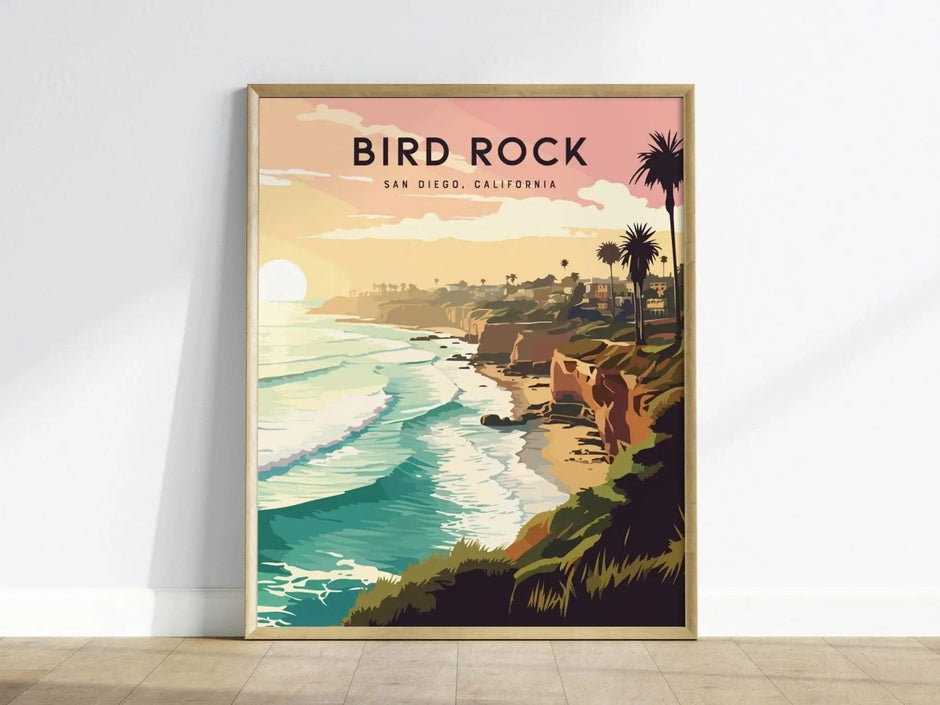 Bird Rock, San Diego, California - Wall Art Poster Design Travel Print Surfer Surfing Spot Waves Ocean Beach Gift - Swell Scenes