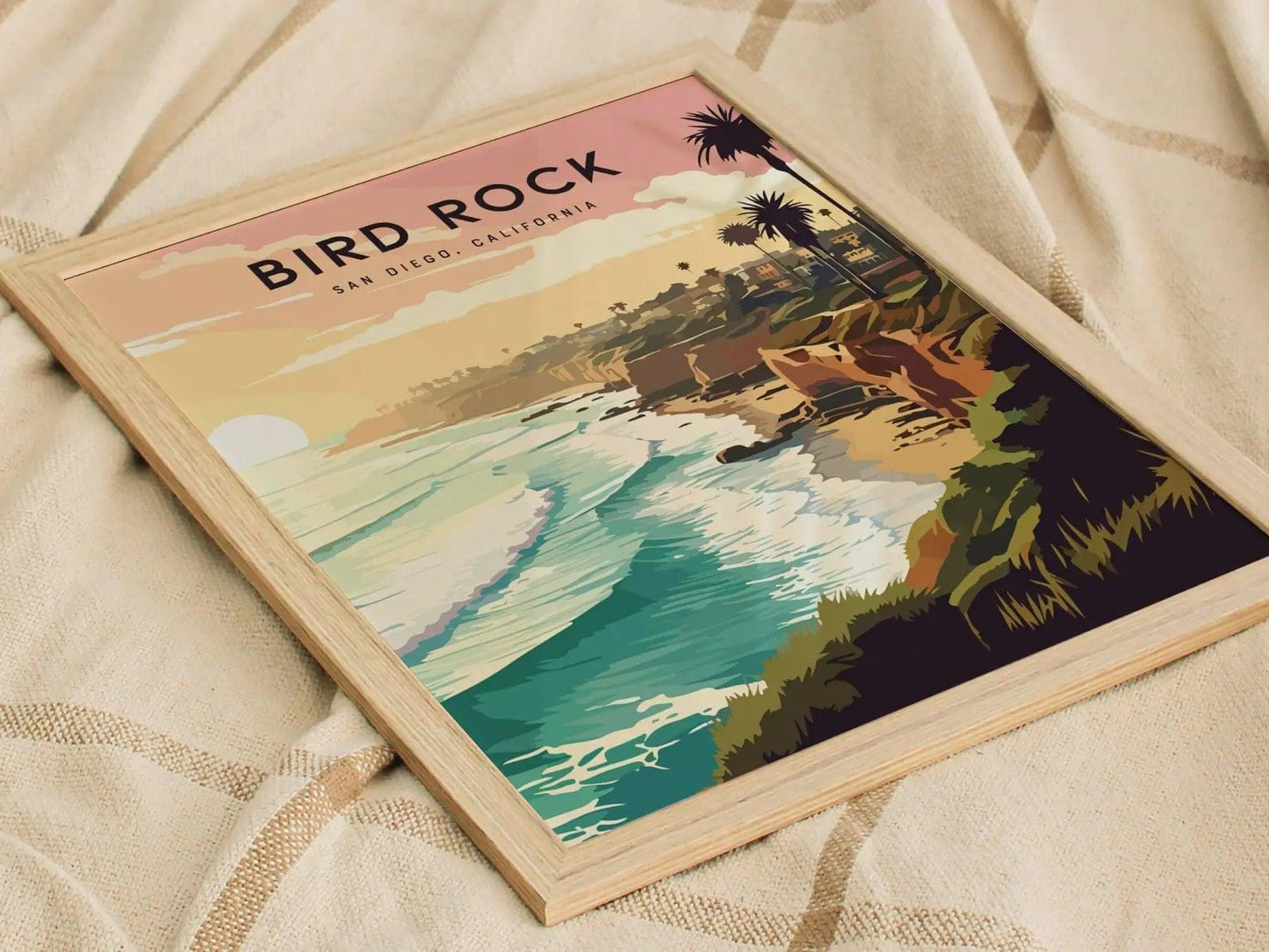 Bird Rock, San Diego, California - Wall Art Poster Design Travel Print Surfer Surfing Spot Waves Ocean Beach Gift - Swell Scenes