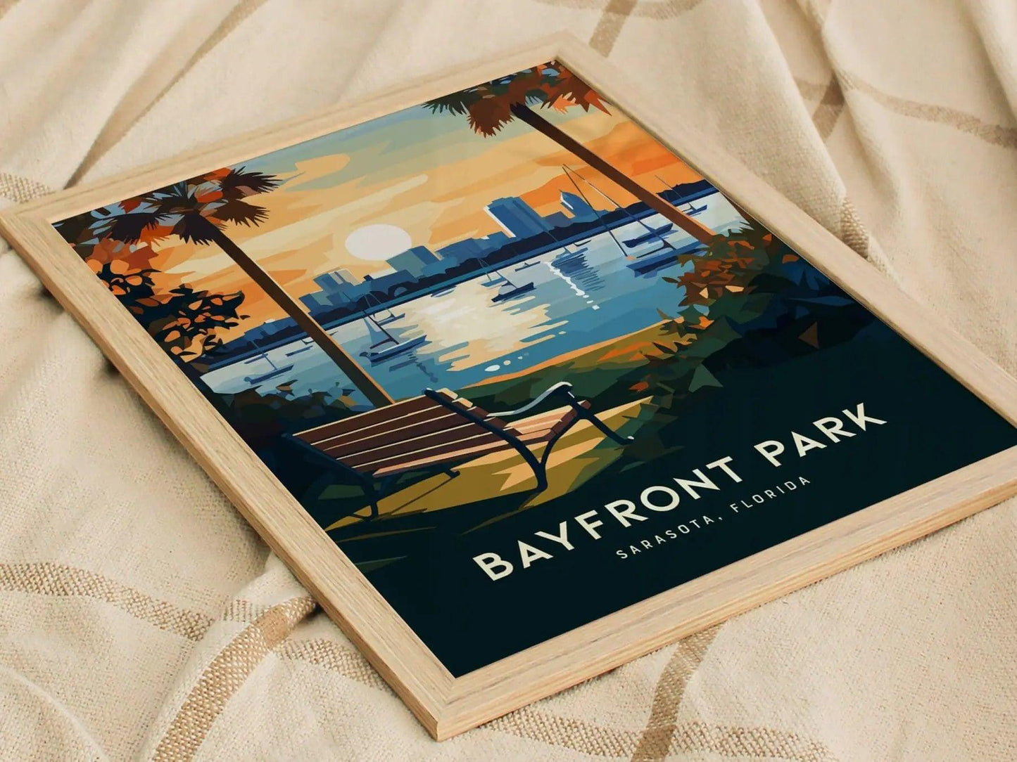 Bayfront Park, Sarasota Bay, Gulf Coast, Florida - Wall Art Poster Design Travel Sailboat Sailing Vacation Print Gift Collection Set - Swell Scenes