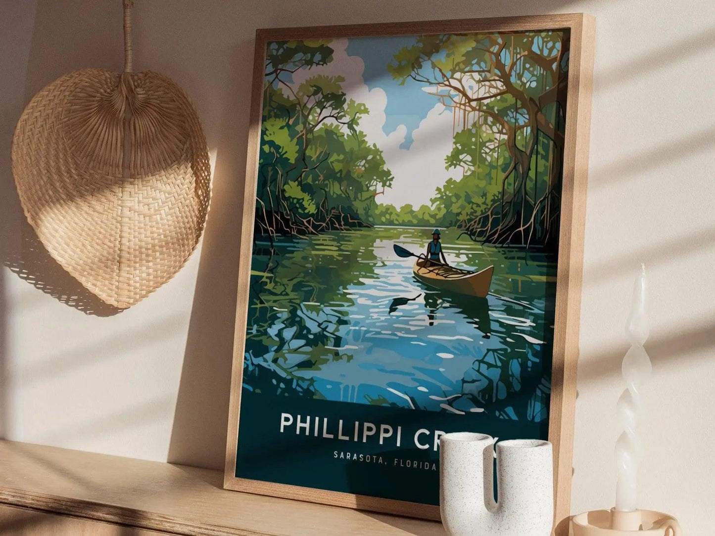 Phillippi Creek Kayaker Framed Wall Art | Sarasota Kayak Poster Design | Florida Fishing Unframed Print | Mangrove Adventure Home Decor - Swell Scenes