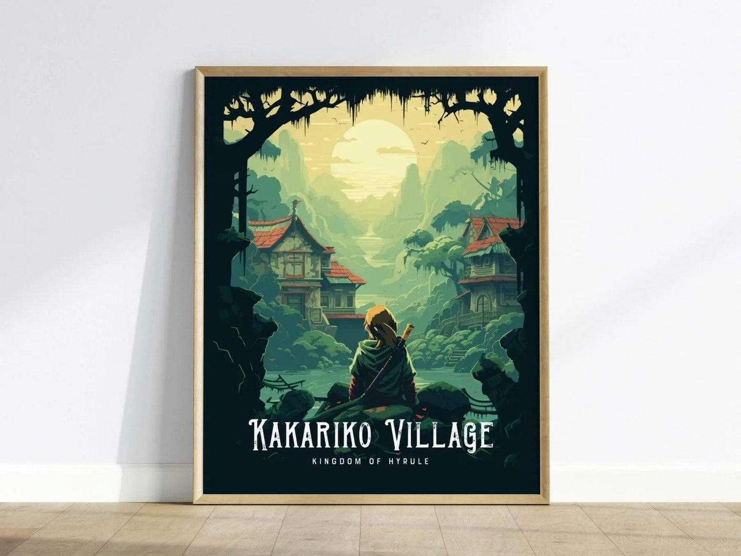 Framed fantasy art print inspired by Kakariko Village from Breath of the Wild