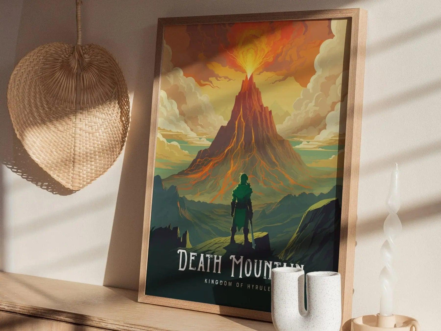 Zelda-inspired poster with dramatic volcano and lava trails