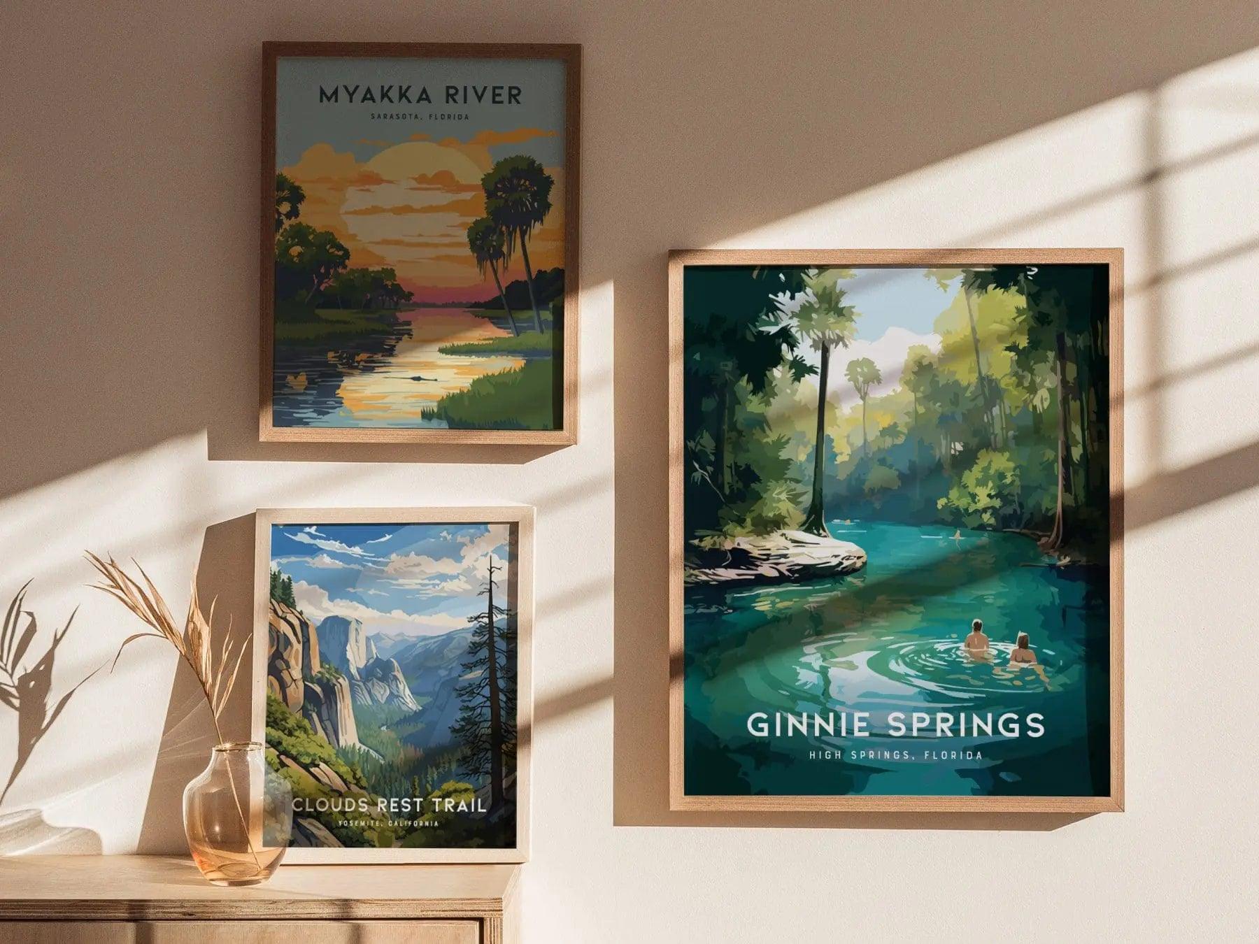 Ginnie Springs, High Springs, Florida - Wall Art Poster Design Travel Camping Swimming Wilderness Nature Hiker Explorer Adventure Print Gift - Swell Scenes