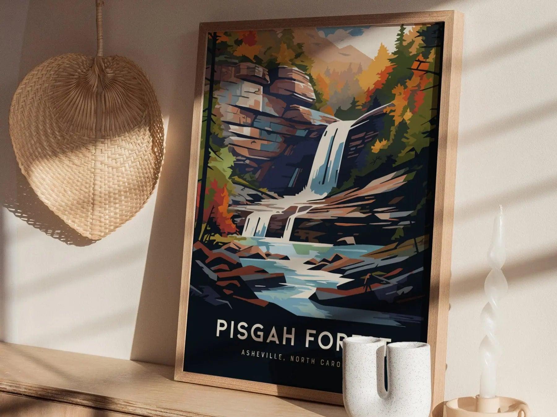 Pisgah Forest, Asheville, North Carolina Mountains - Framed Wall Art Poster Design Travel Print Hiker Backpacker Waterfall Gift Home Decor - Swell Scenes