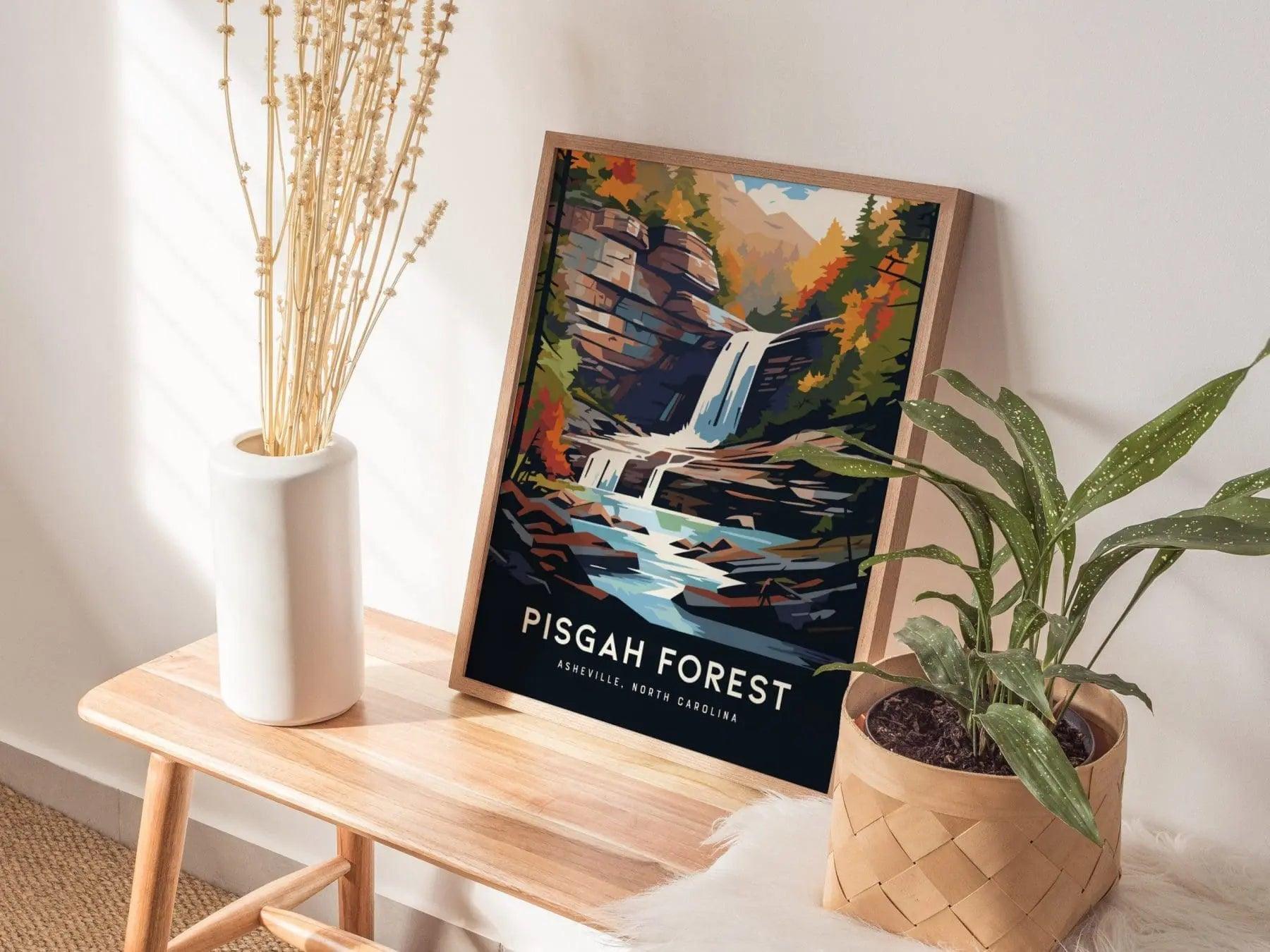 Pisgah Forest, Asheville, North Carolina Mountains - Framed Wall Art Poster Design Travel Print Hiker Backpacker Waterfall Gift Home Decor - Swell Scenes