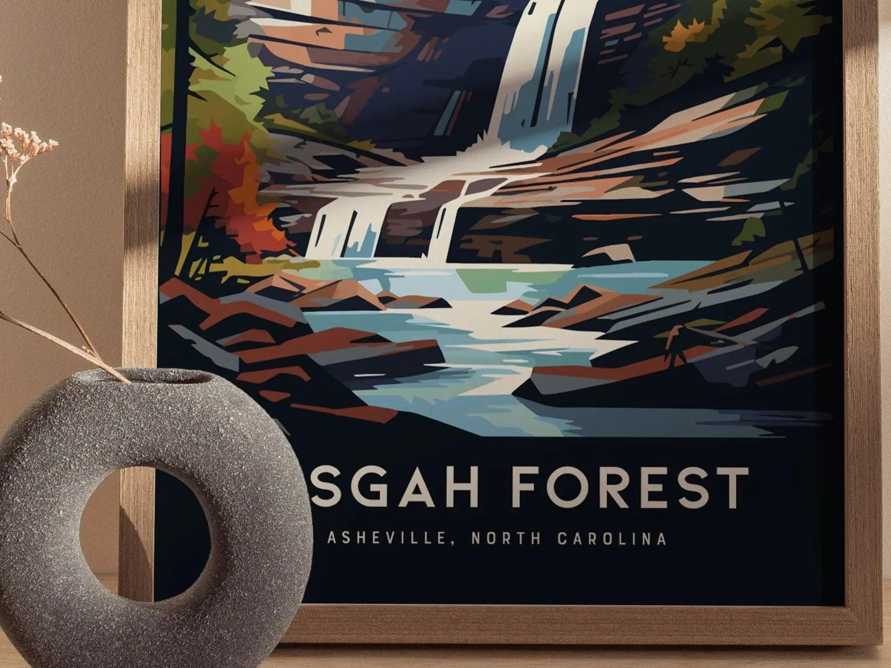 Pisgah Forest, Asheville, North Carolina Mountains - Framed Wall Art Poster Design Travel Print Hiker Backpacker Waterfall Gift Home Decor - Swell Scenes