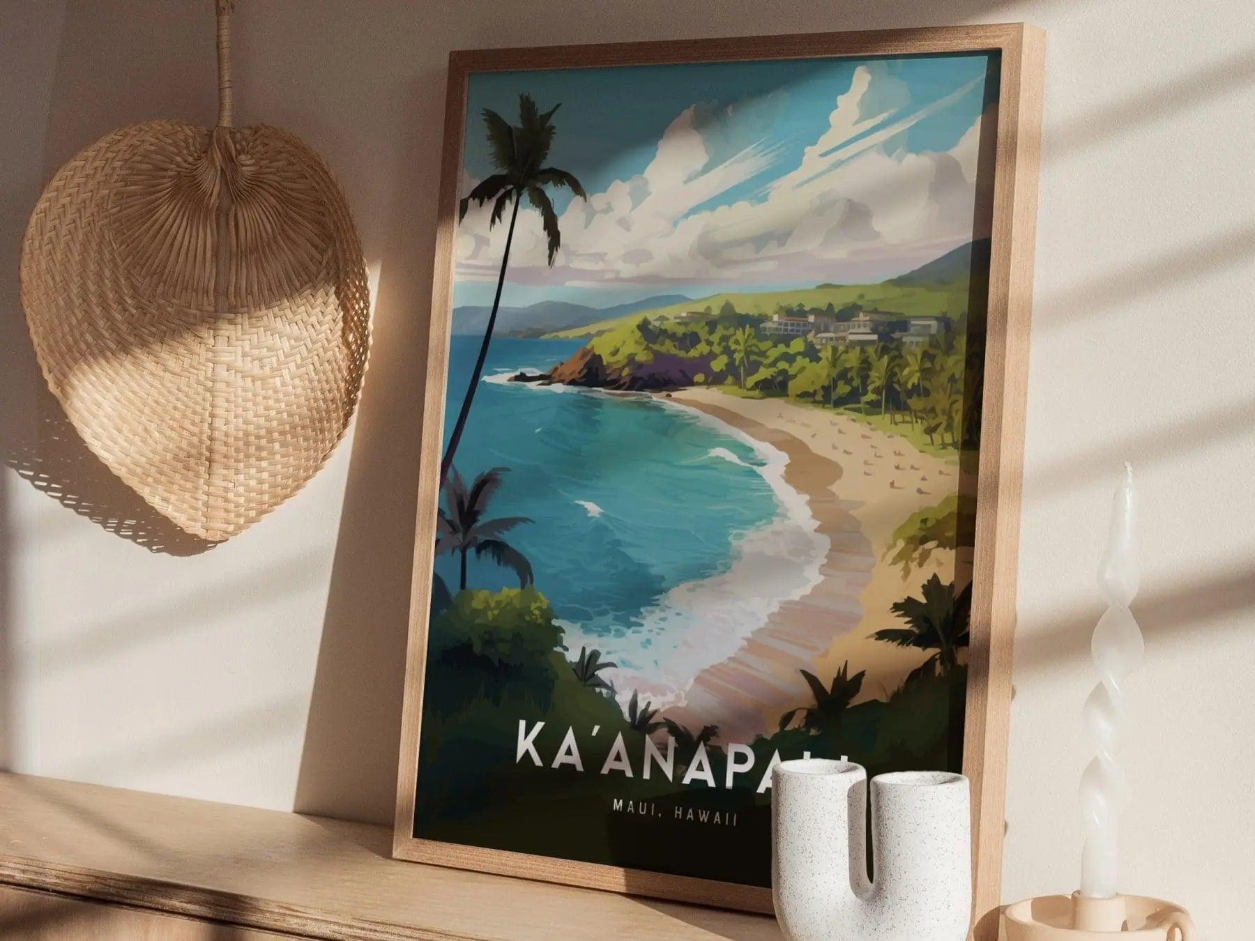 Ka'anapali, Lahaina, West Maui, Hawaii - Kaanapali Napili Kahana Vacation Wall Art Poster Design Travel Island Framed Memorial Print Gift - Swell Scenes