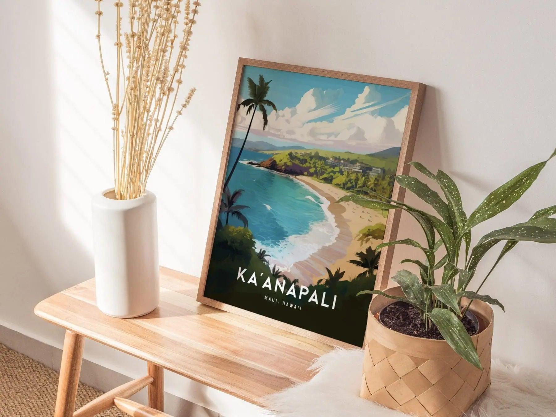 Ka'anapali, Lahaina, West Maui, Hawaii - Kaanapali Napili Kahana Vacation Wall Art Poster Design Travel Island Framed Memorial Print Gift - Swell Scenes