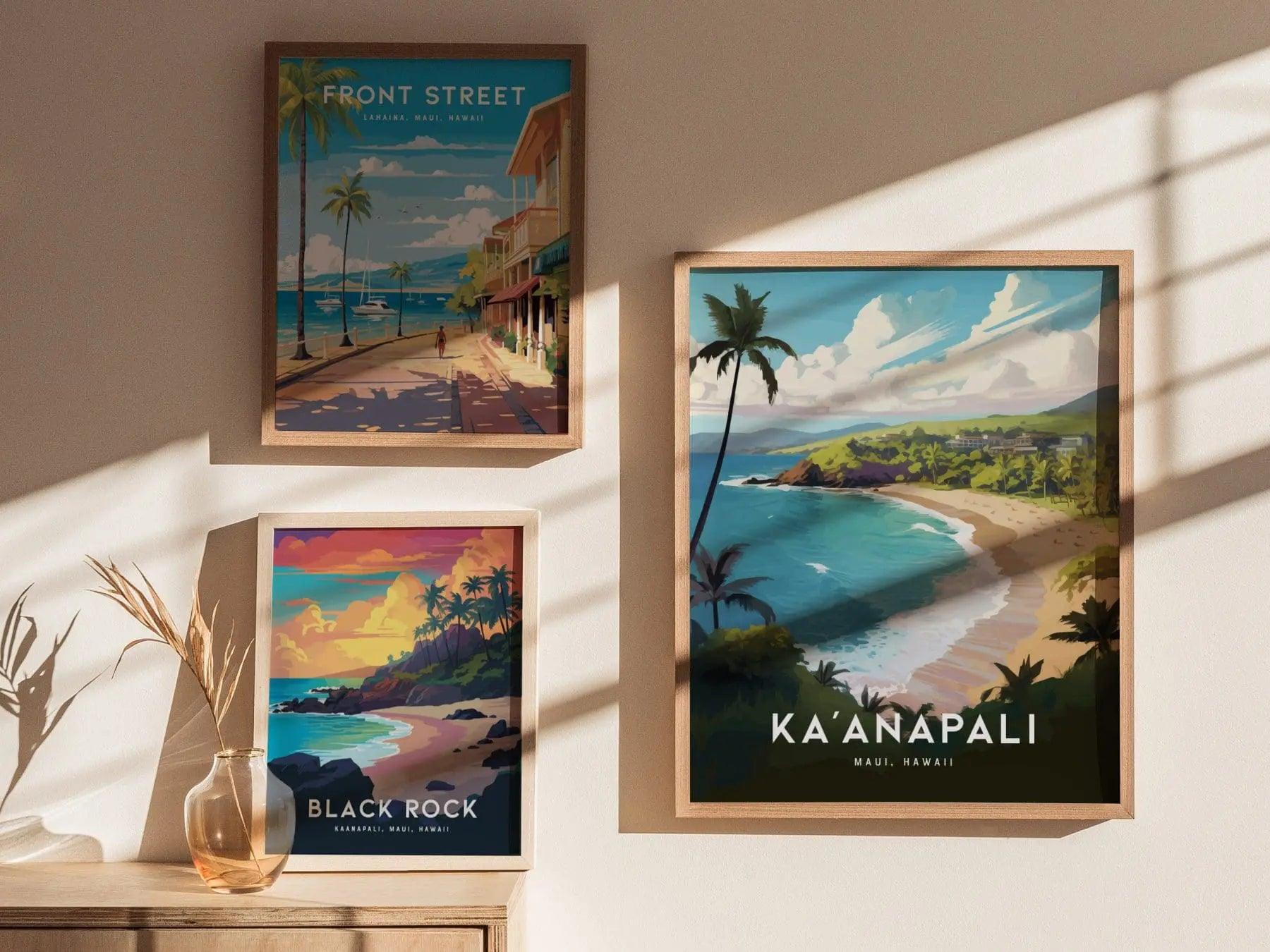 Ka'anapali, Lahaina, West Maui, Hawaii - Kaanapali Napili Kahana Vacation Wall Art Poster Design Travel Island Framed Memorial Print Gift - Swell Scenes