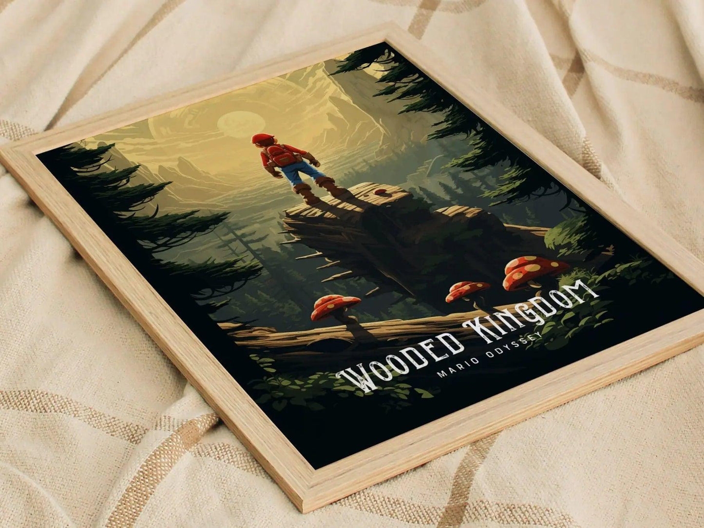 Mario Odyssey Wooded Kingdom Framed Wall Art | Toad Woods Poster Design | Super Mushroom Print | Gamer Fantasy Home Decor Collection Set - Swell Scenes